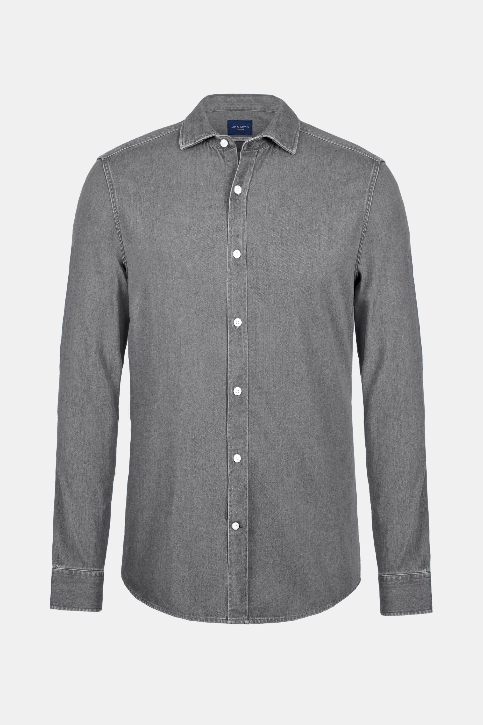 Mens denim shirt with organic cotton, regular fit in mid grey