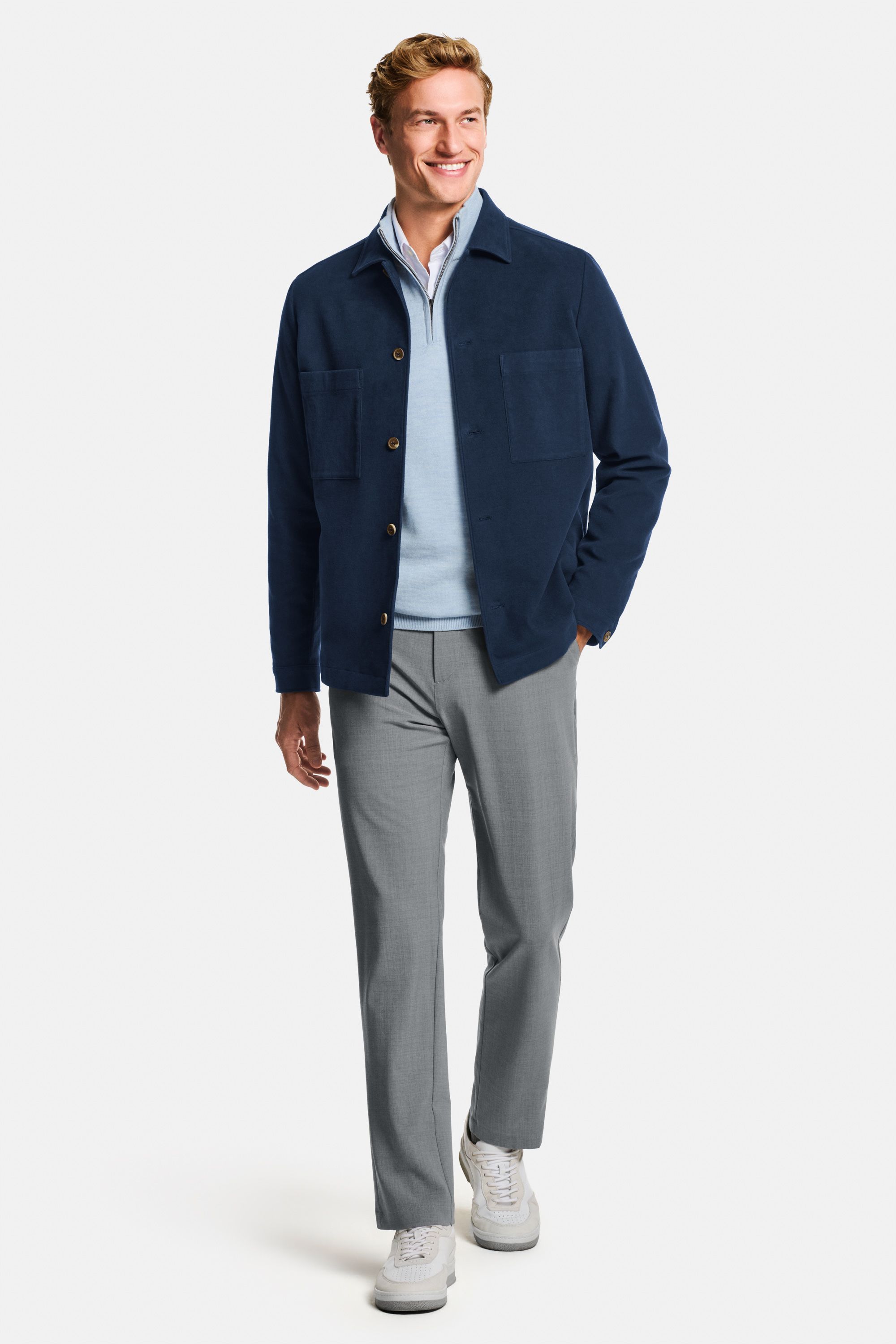 Wimbledons * Das Oxford Shirt, Avenues * Der Merino Zip-Pullover, Cosmics Moleskin * Die Shacket, Oysters * Die Techwools