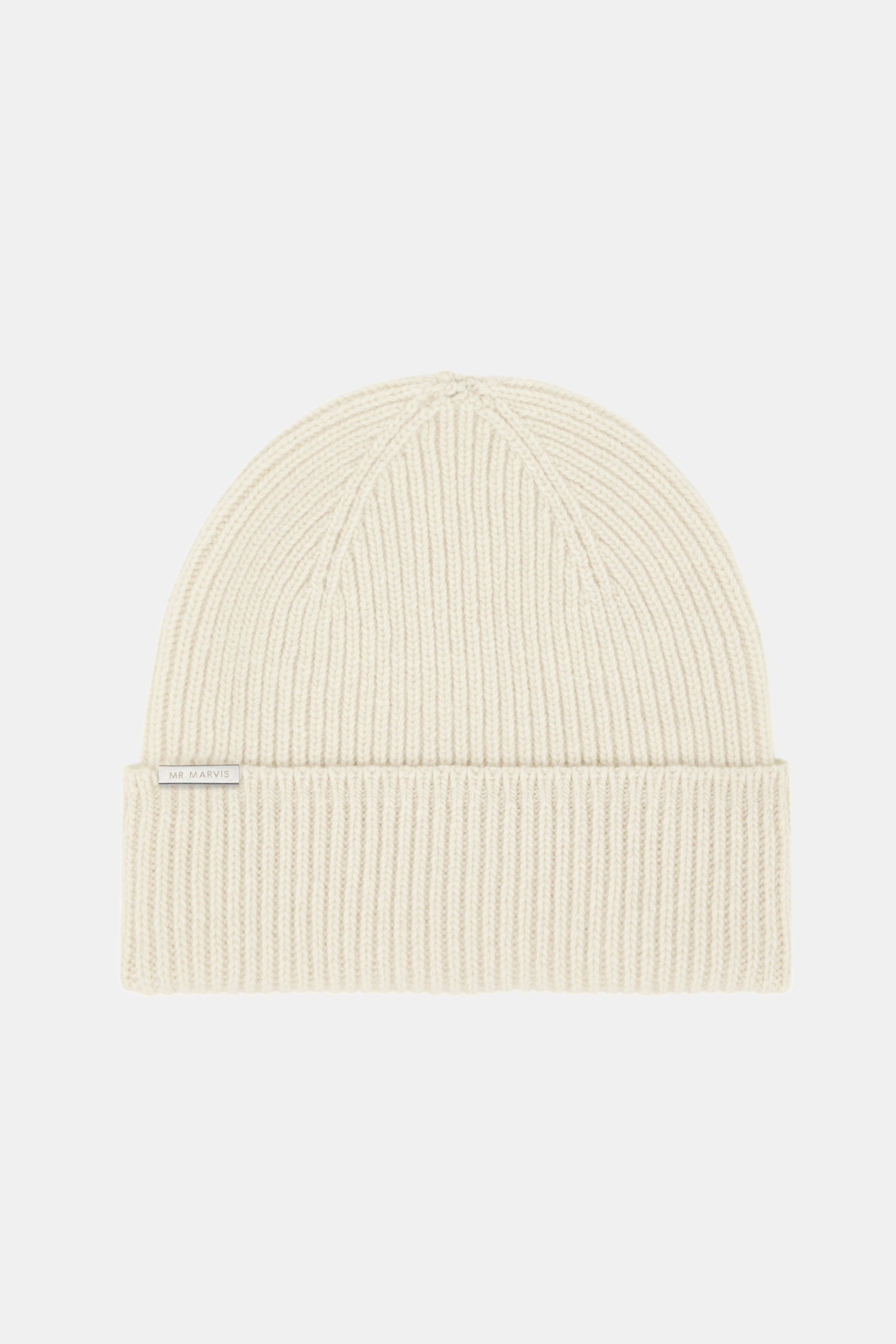 Mens beanie, ribbed-knit and woolblend in off white