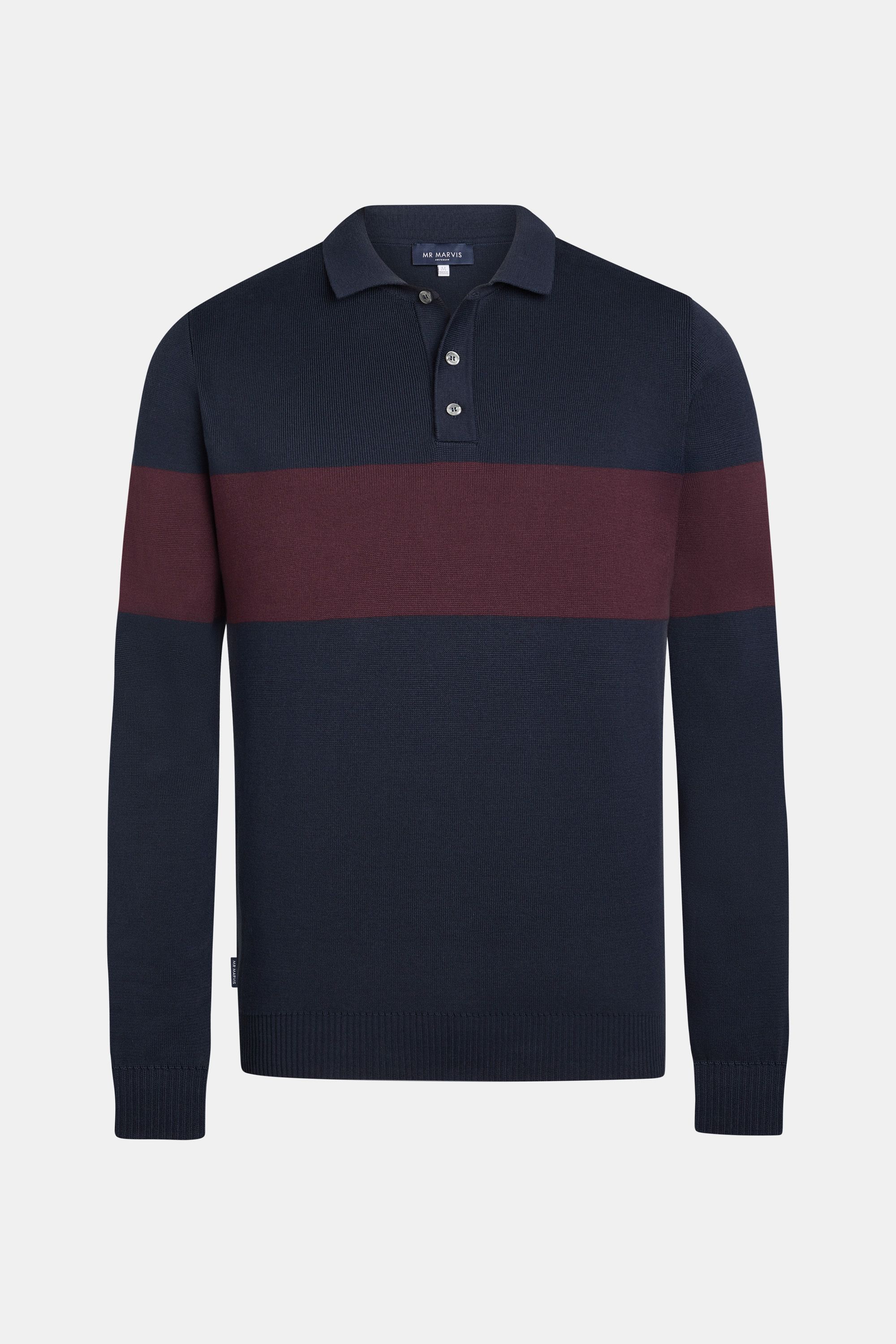 Mens rugby sweater in dark blue with burgundy