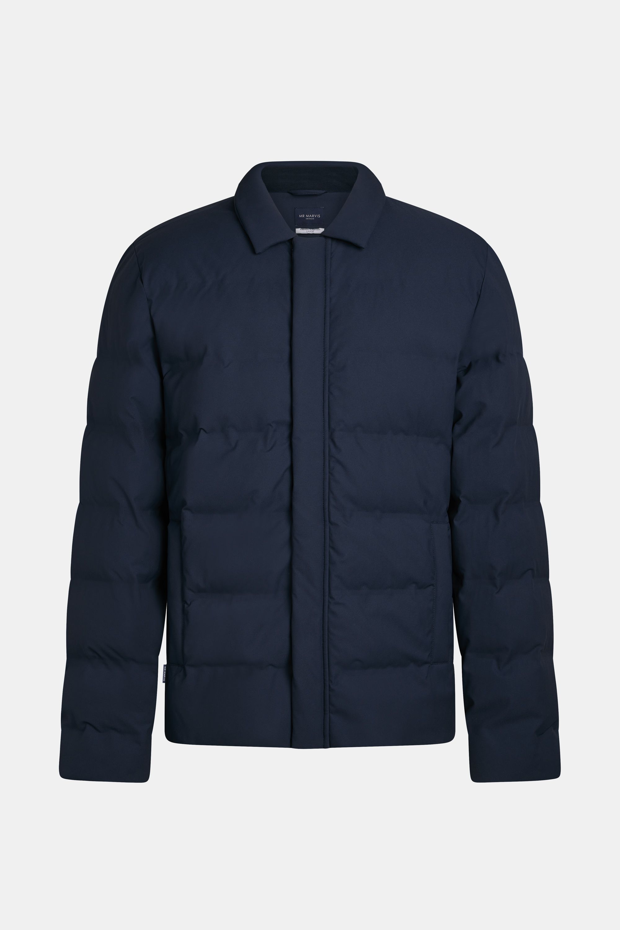 Mens water repellent puffer jacket in dark blue