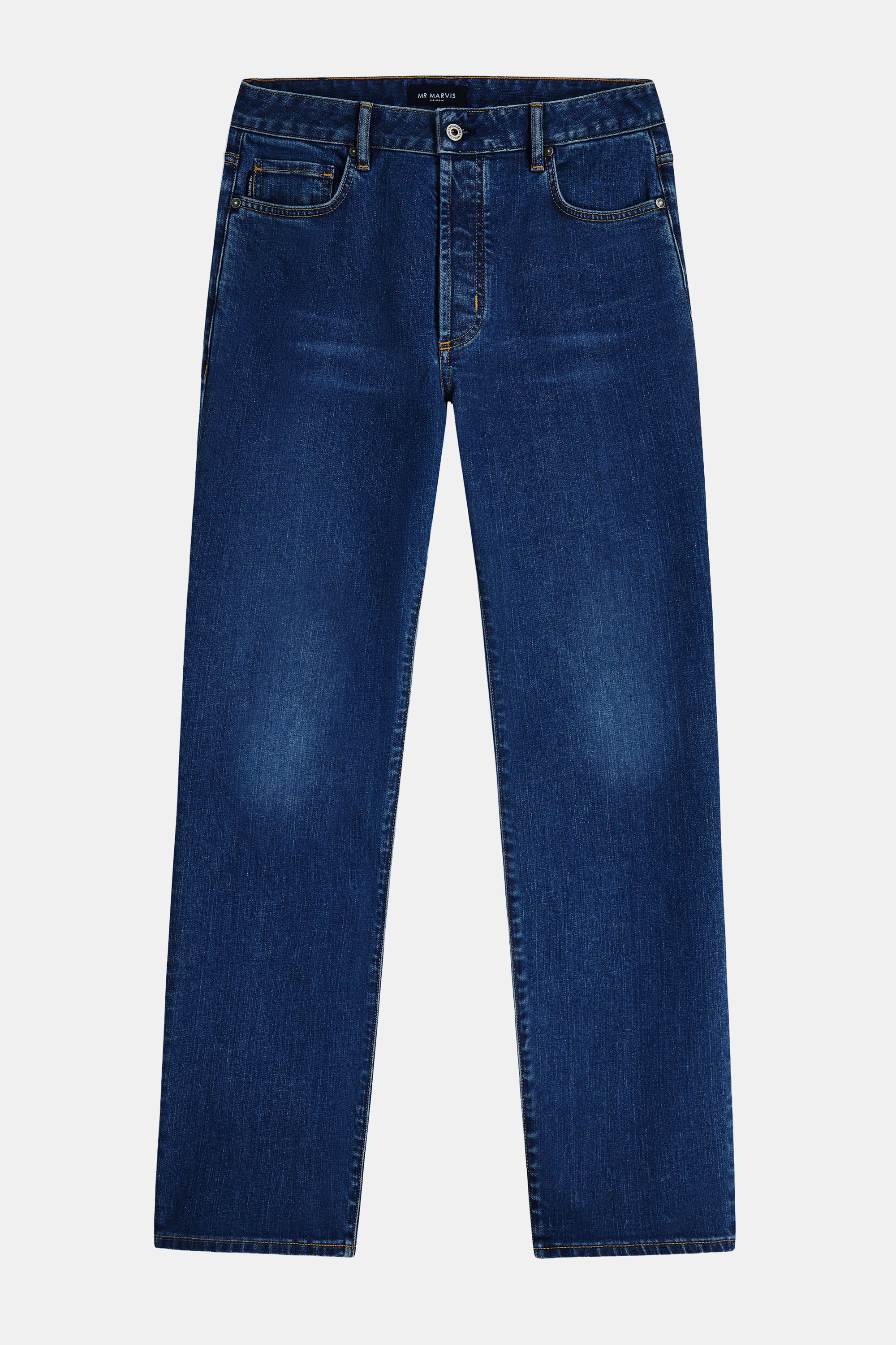 Heren straight fit jeans van biologisch katoen in donkerblauw