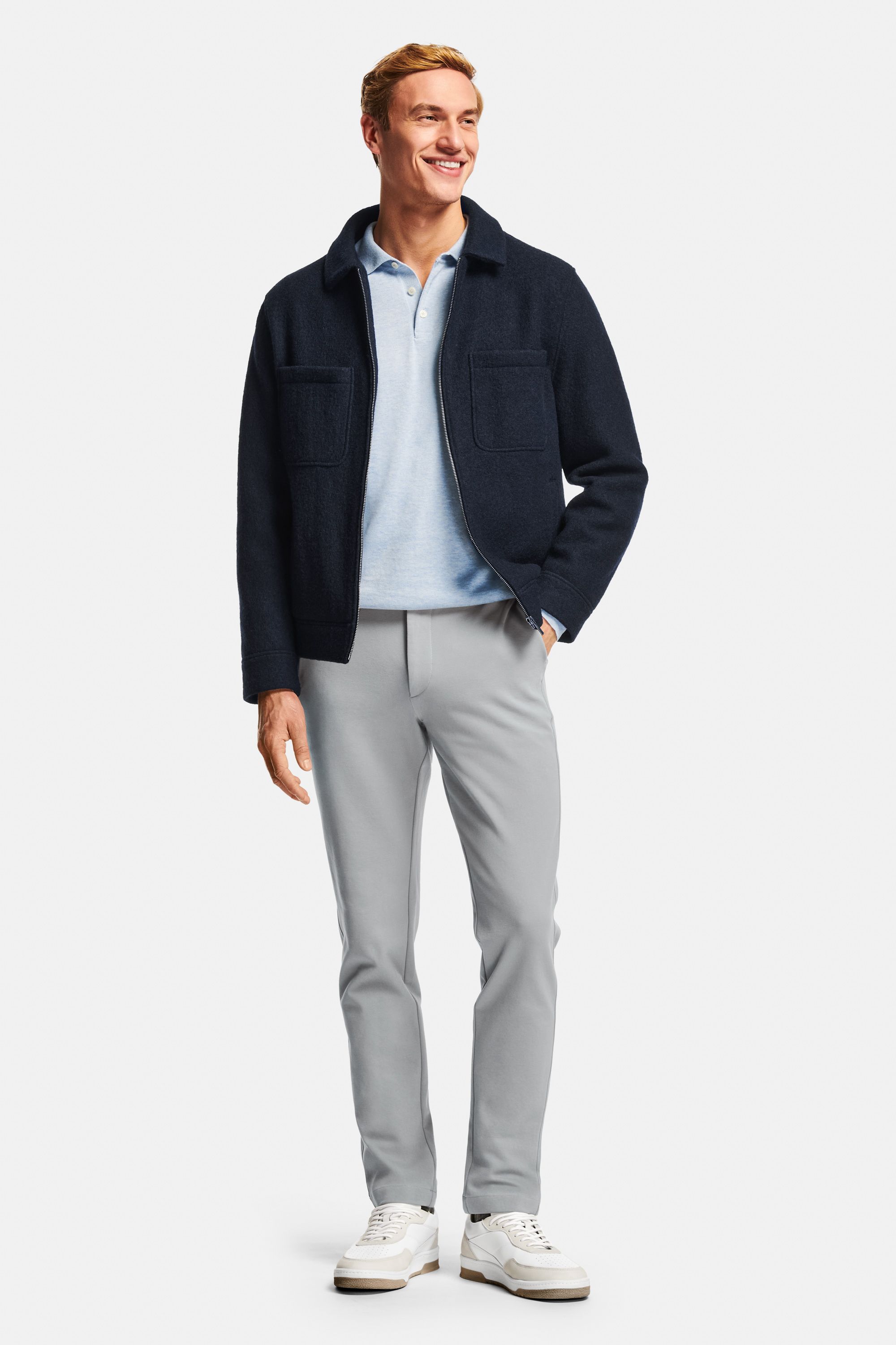 Avenues * The Polo Pullover, Cosmics * The Wool Zip Shacket, Oysters * The Easies, Baristas * The Classic Sneakers