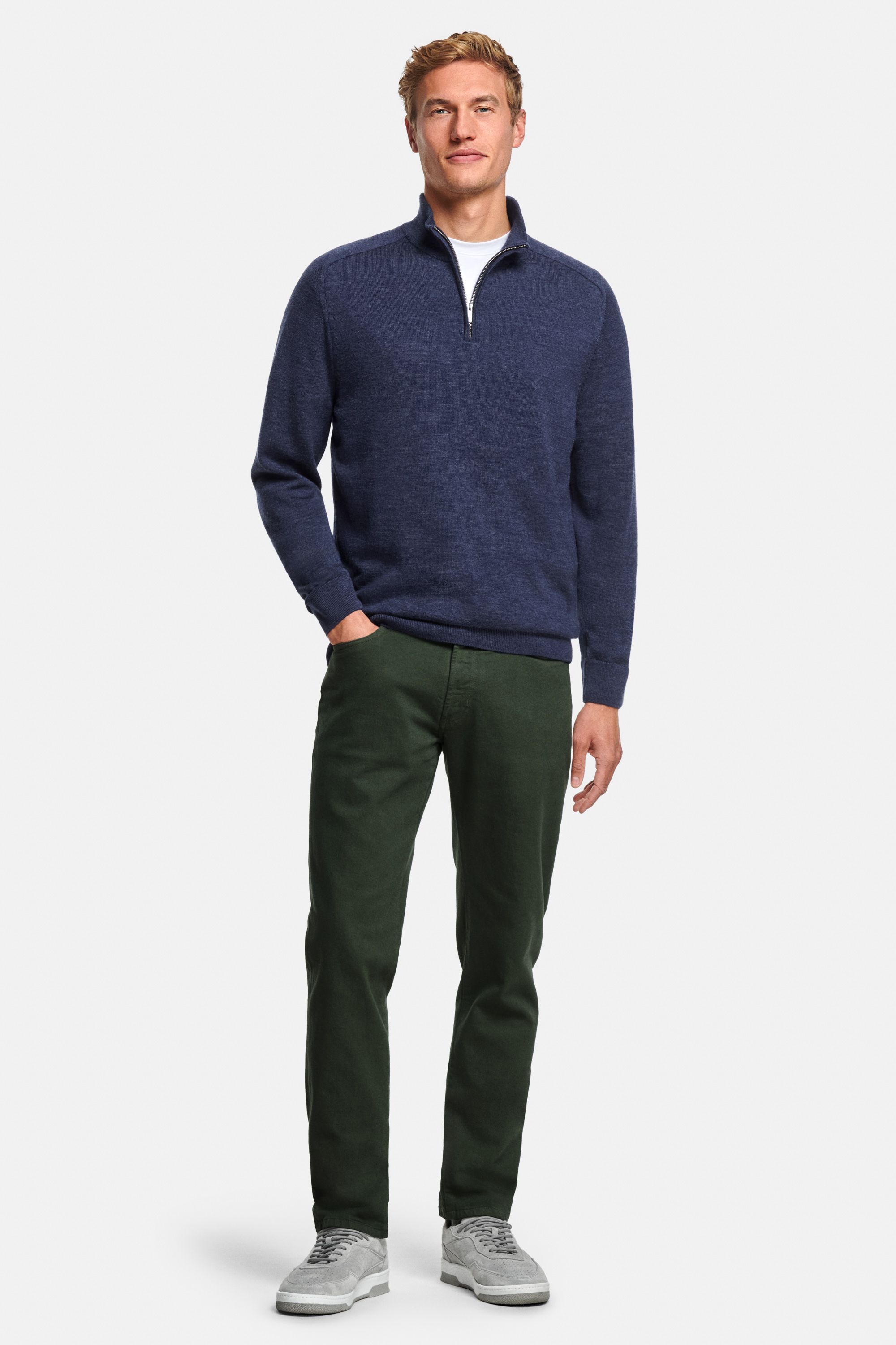Wimbledons * The Heavy Tee, Kingfishers * The Merino Zip Pullover, Fairways * The Five-pockets, Oysters * The Suede Sneakers