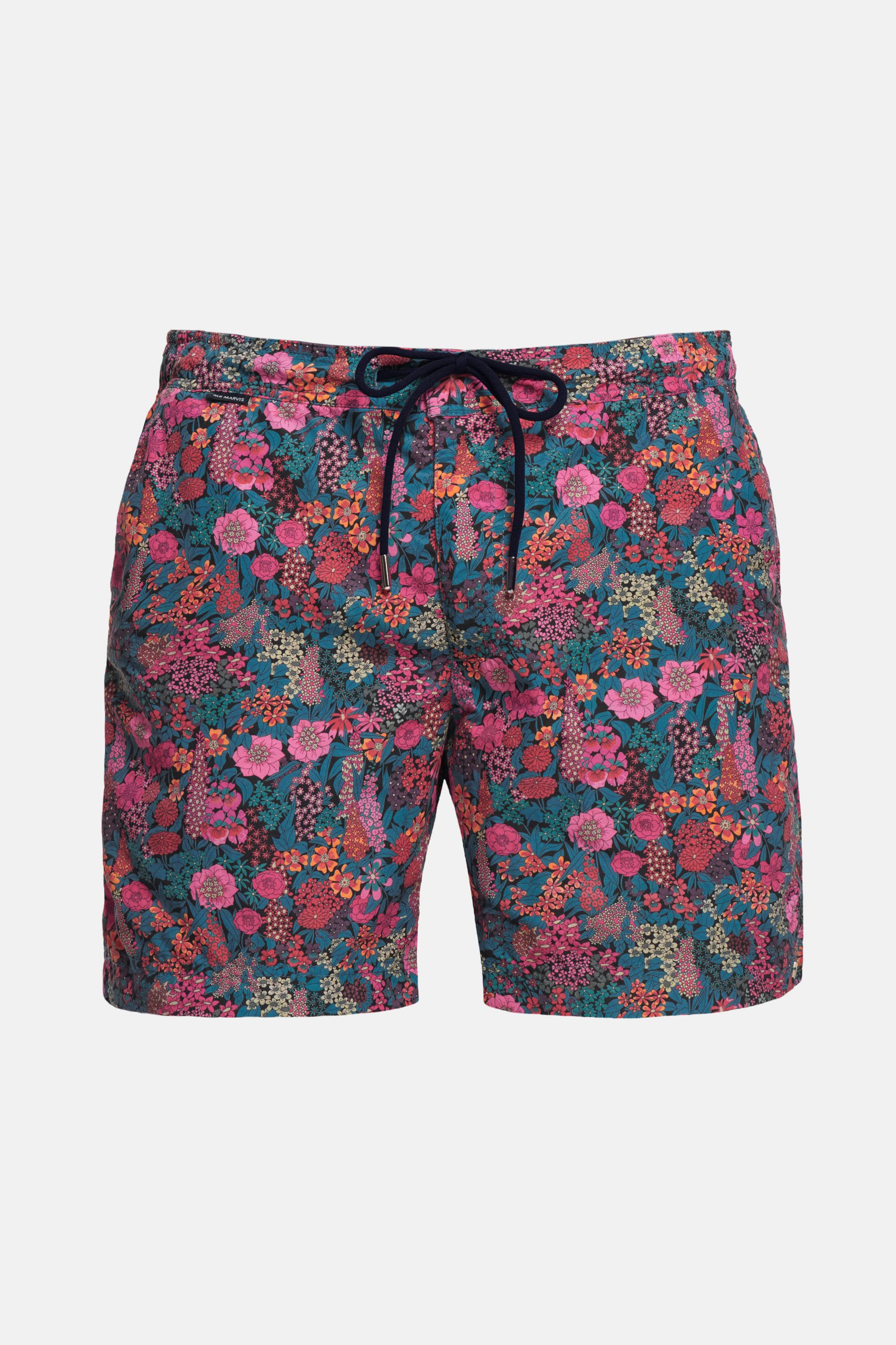 Heren sneldrogende zwemshort met fuchsiaroze bloemenprint