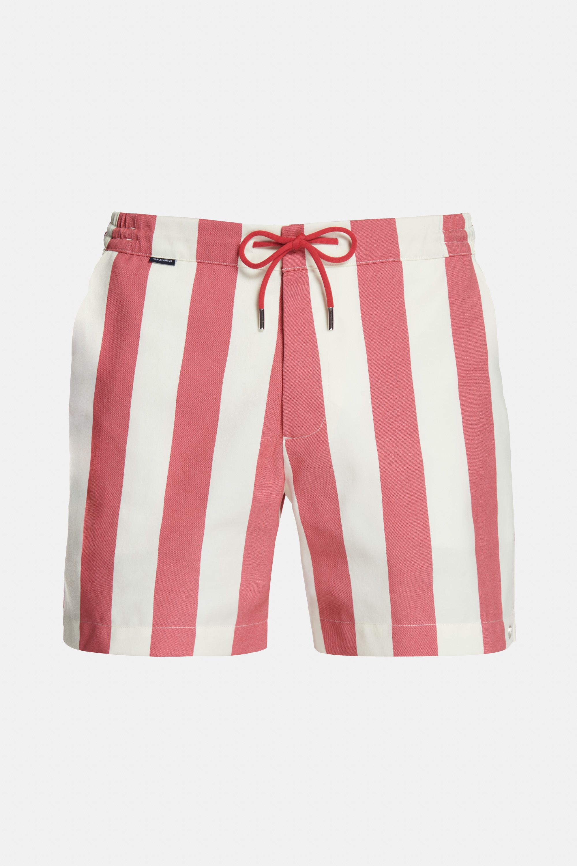 Short de bain à larges rayures pour homme en rouge et blanc