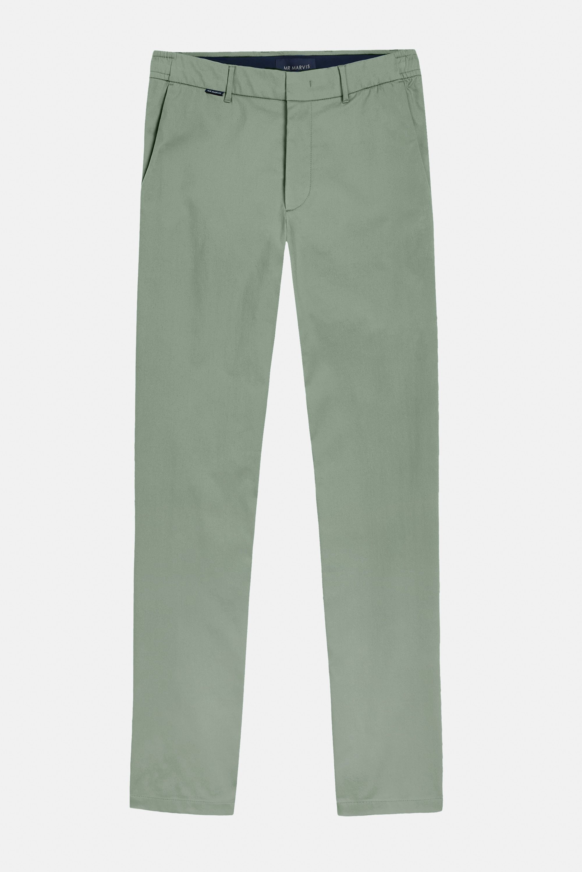 Chino homme stretch et déperlant à coupe fuselée en vert gris