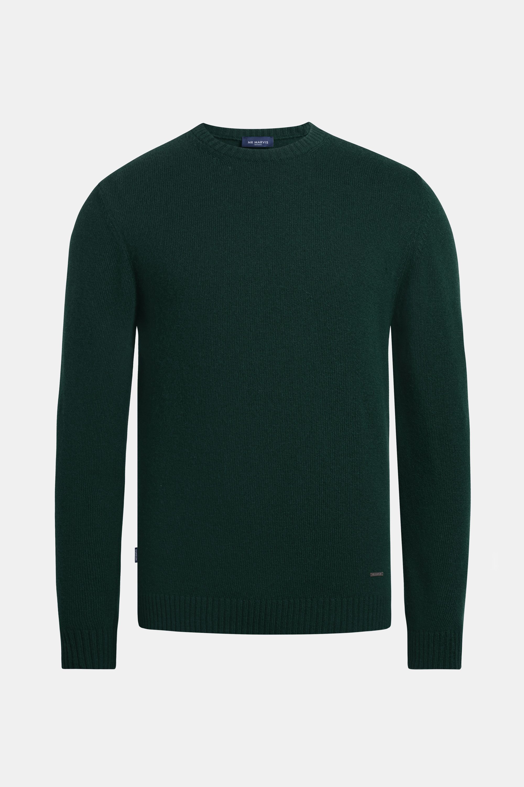 Mens wool crewneck pullover in dark green