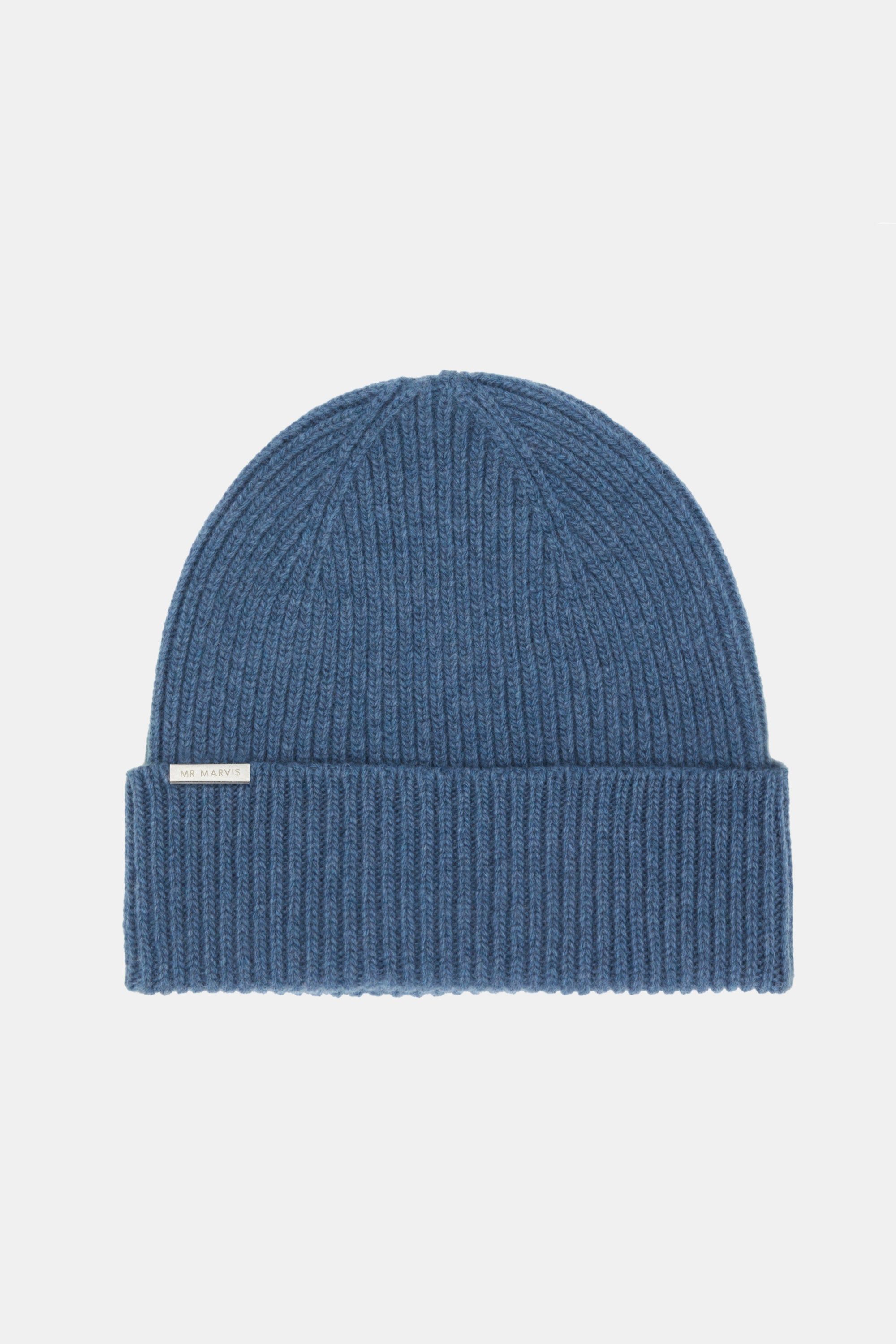 Muts voor heren van geribde wolmix in blauw