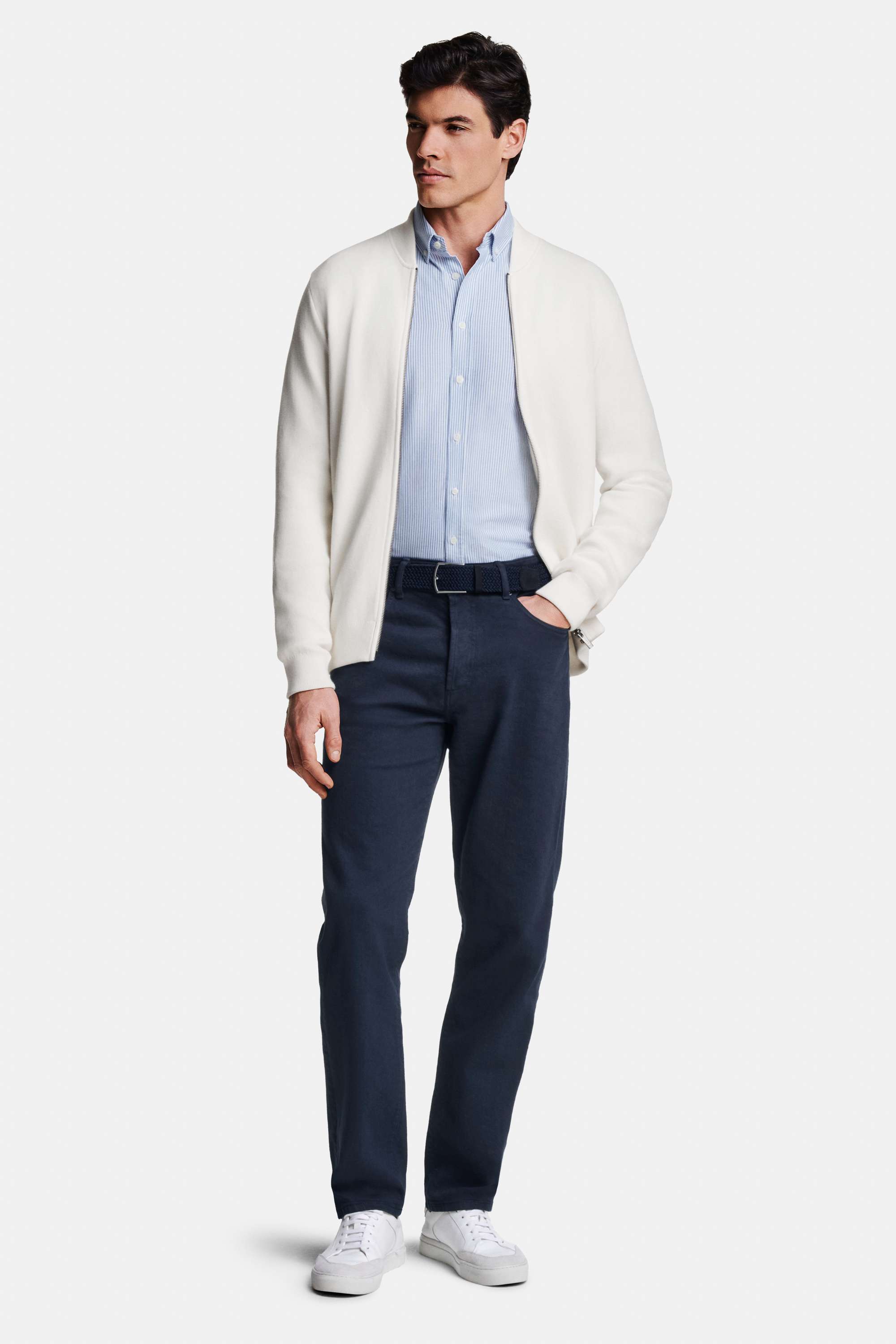 Nautics * The Oxford Shirt, Coconuts * The Zip Cardigan, Cosmics * The Stretch Belt, Cosmics * The Straight Fit Five-pockets
