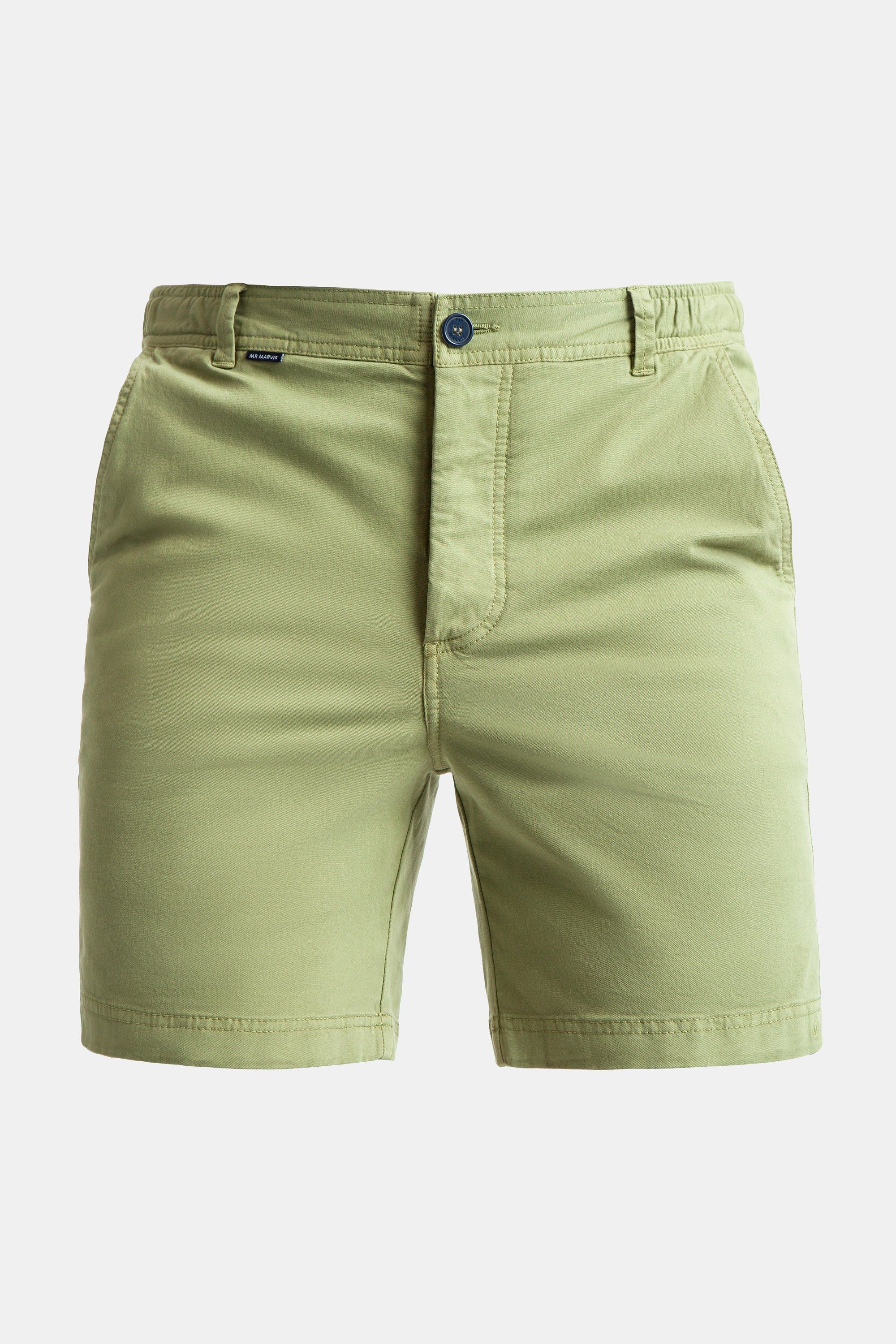 Mens stretch chino shorts in olive green