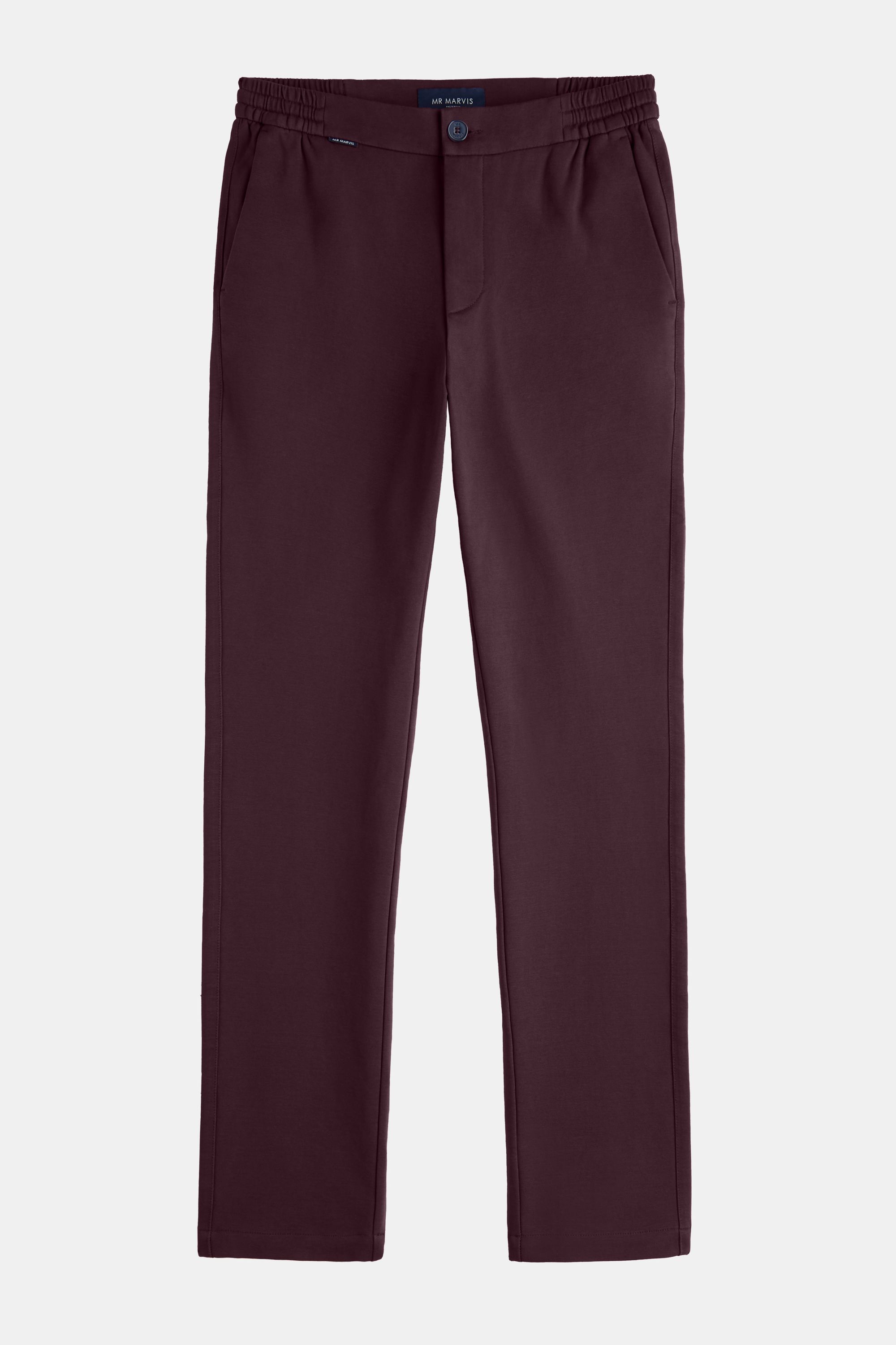 Mens stretch and soft trousers with regular fit in dark burgundy