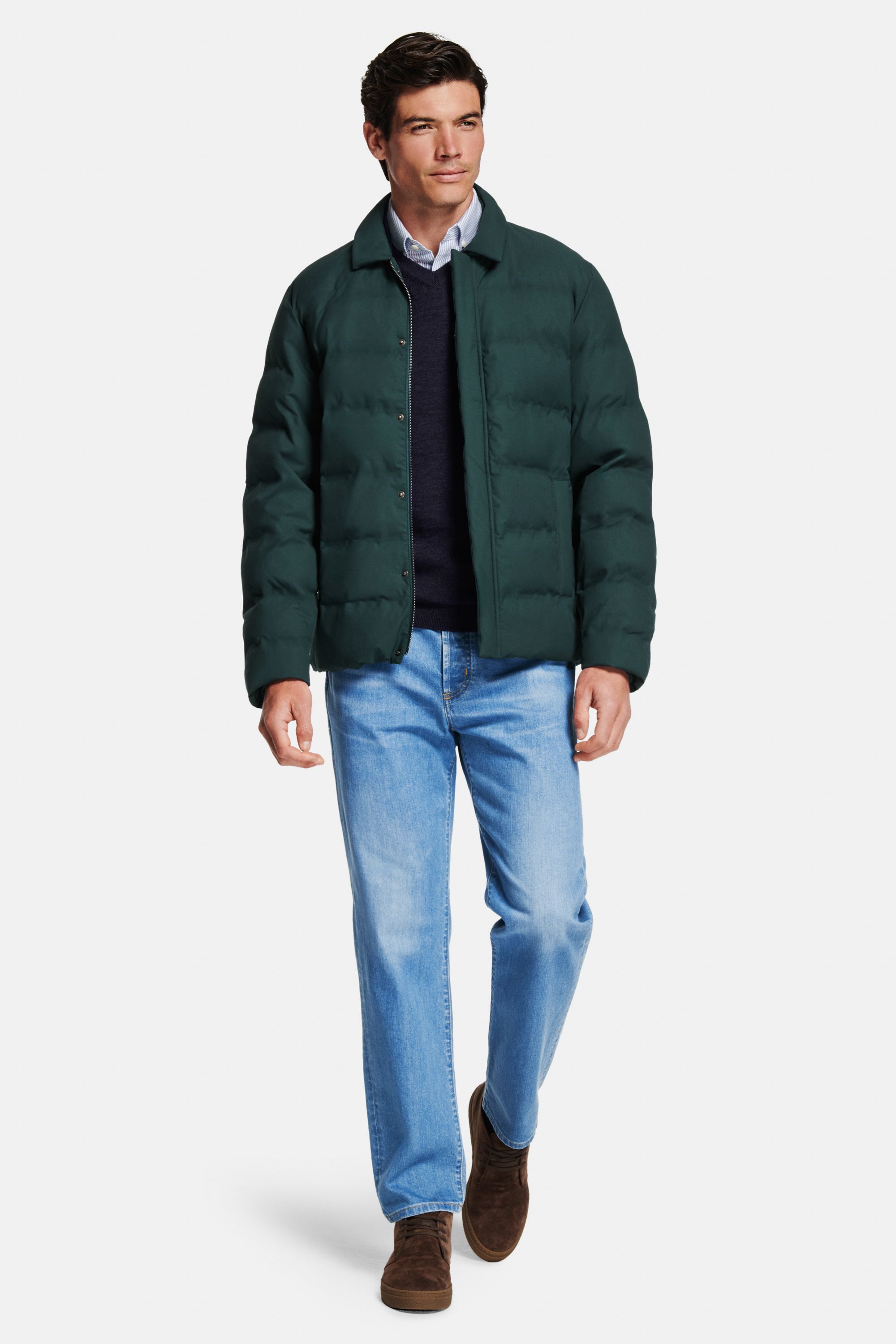 Nautics * The Oxford Shirt, Deeps * The Merino V-neck, Goodwoods * The Downtown Jacket, Carlos * The Straight Fit Jeans
