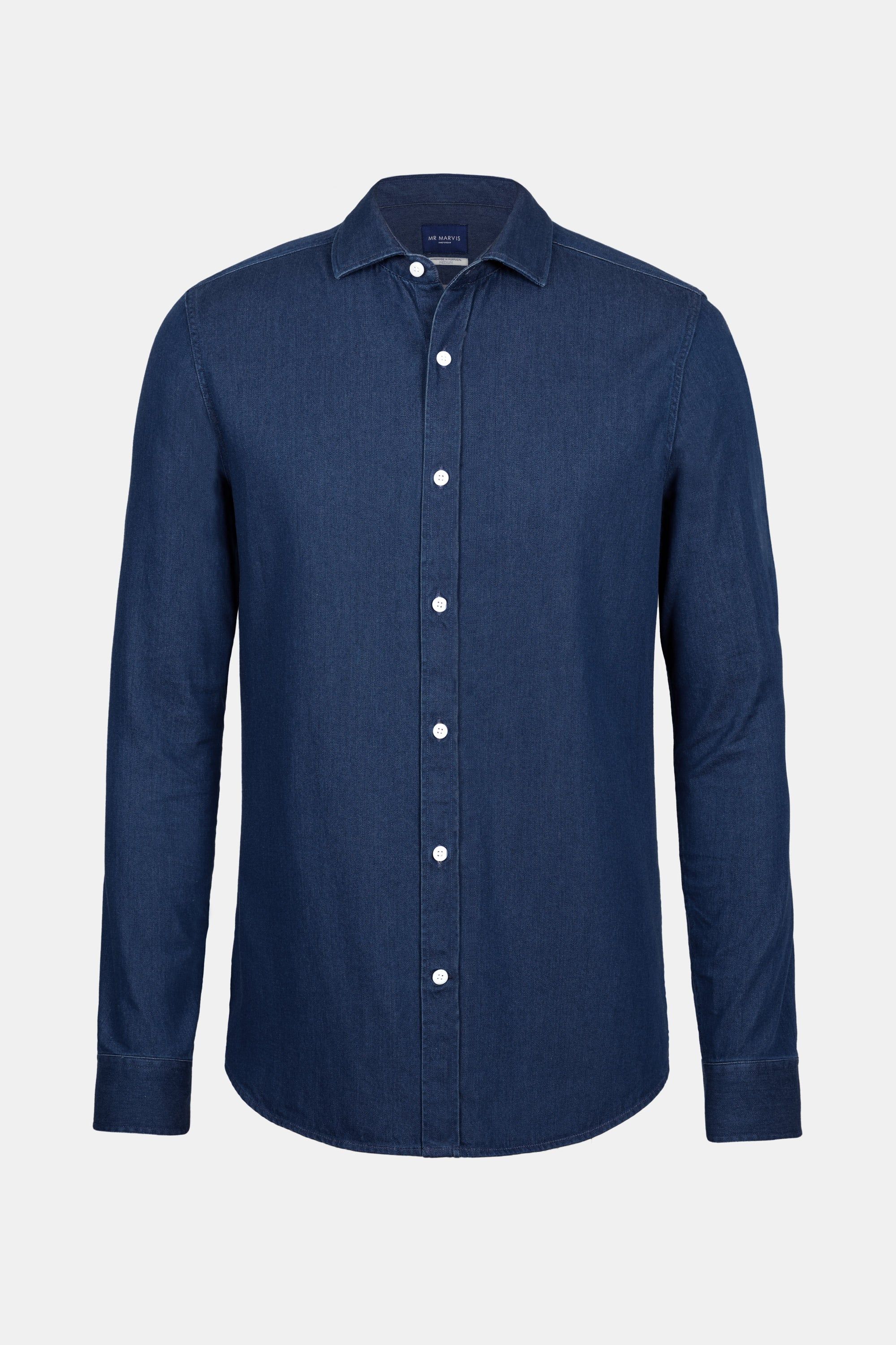 Mens denim shirt with organic cotton, regular fit in dark blue