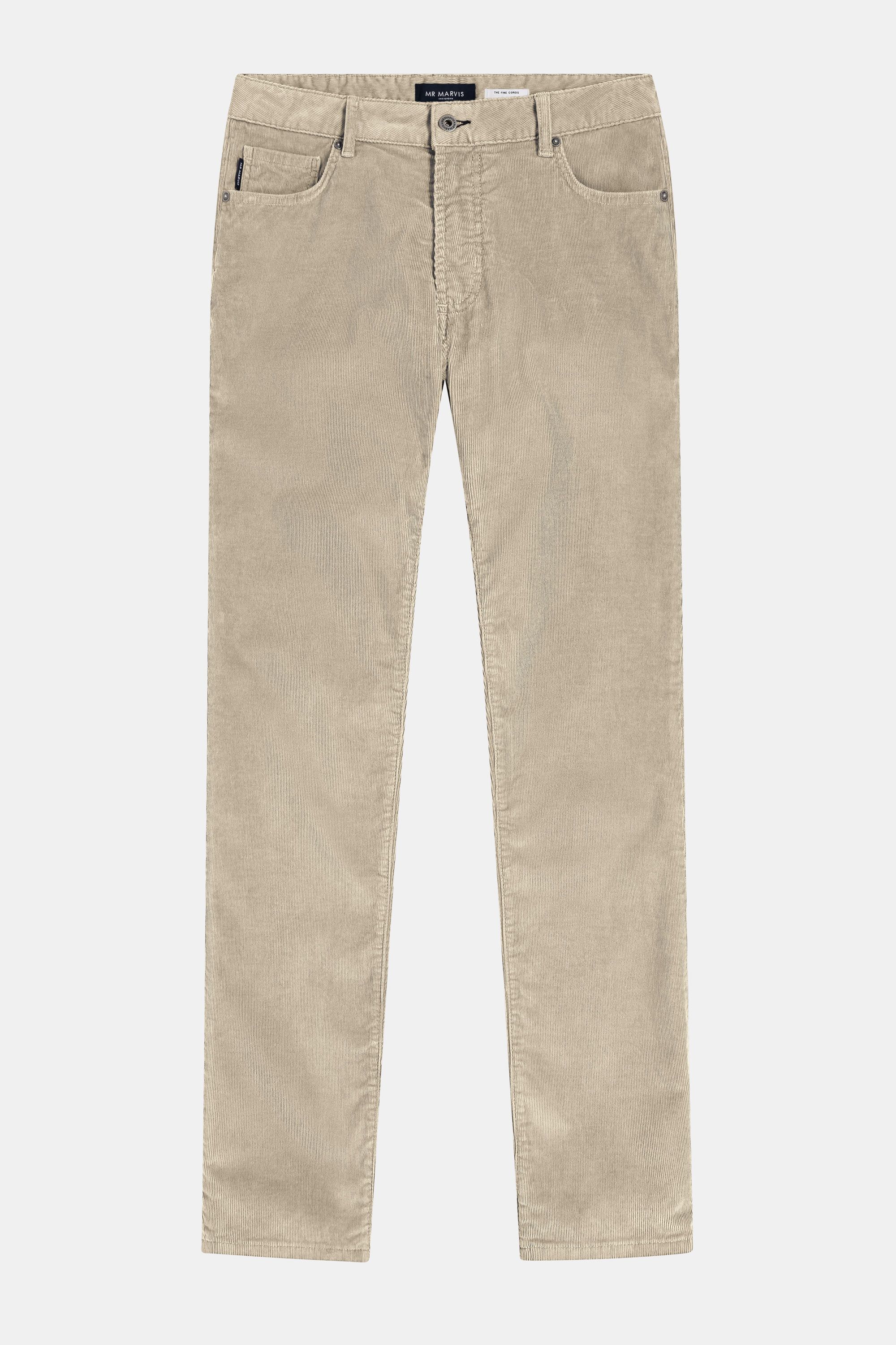 Mens needlecord trousers with tapered fit in dark sand