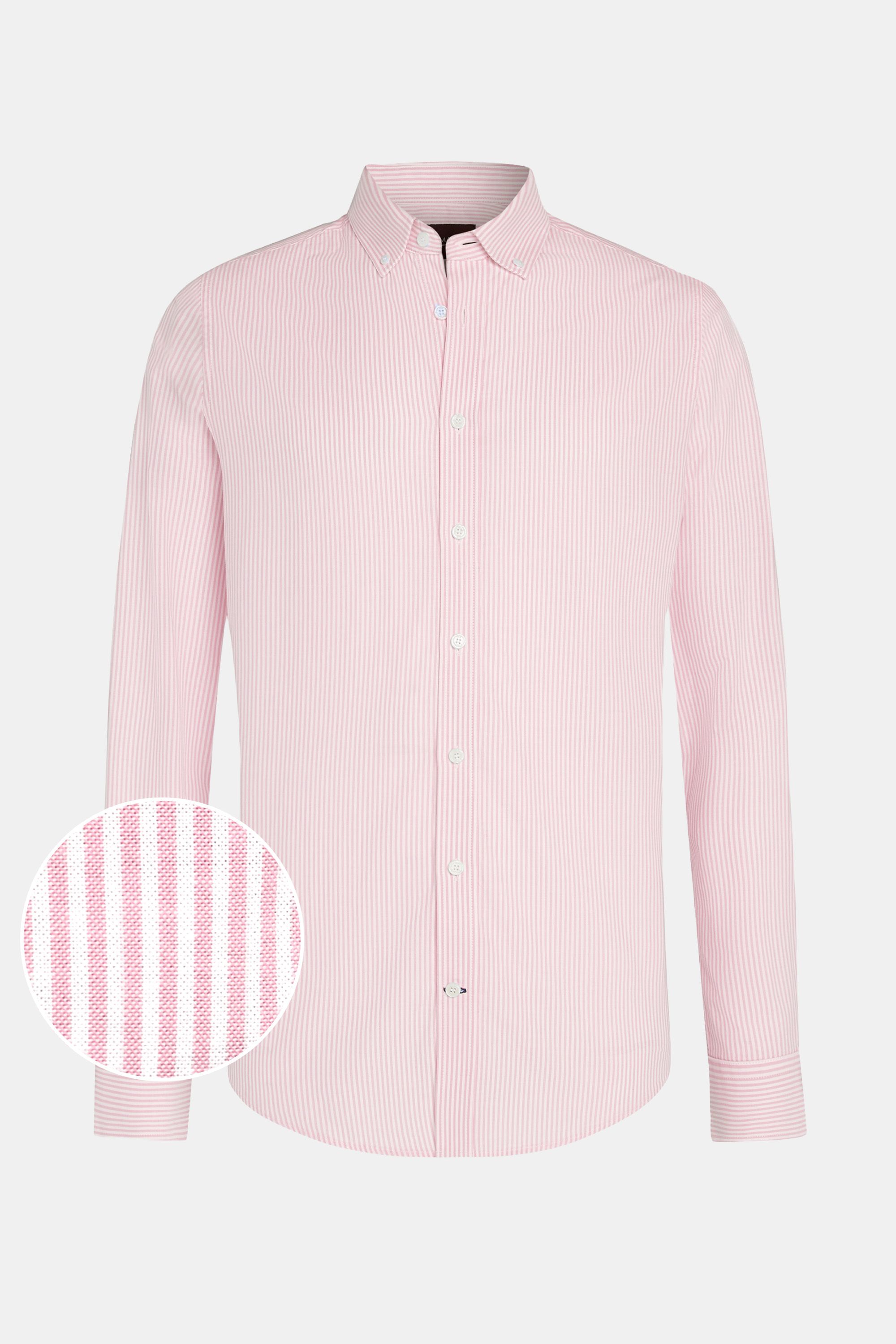 Mens button down oxford shirt with regular fit in light pink & white striped