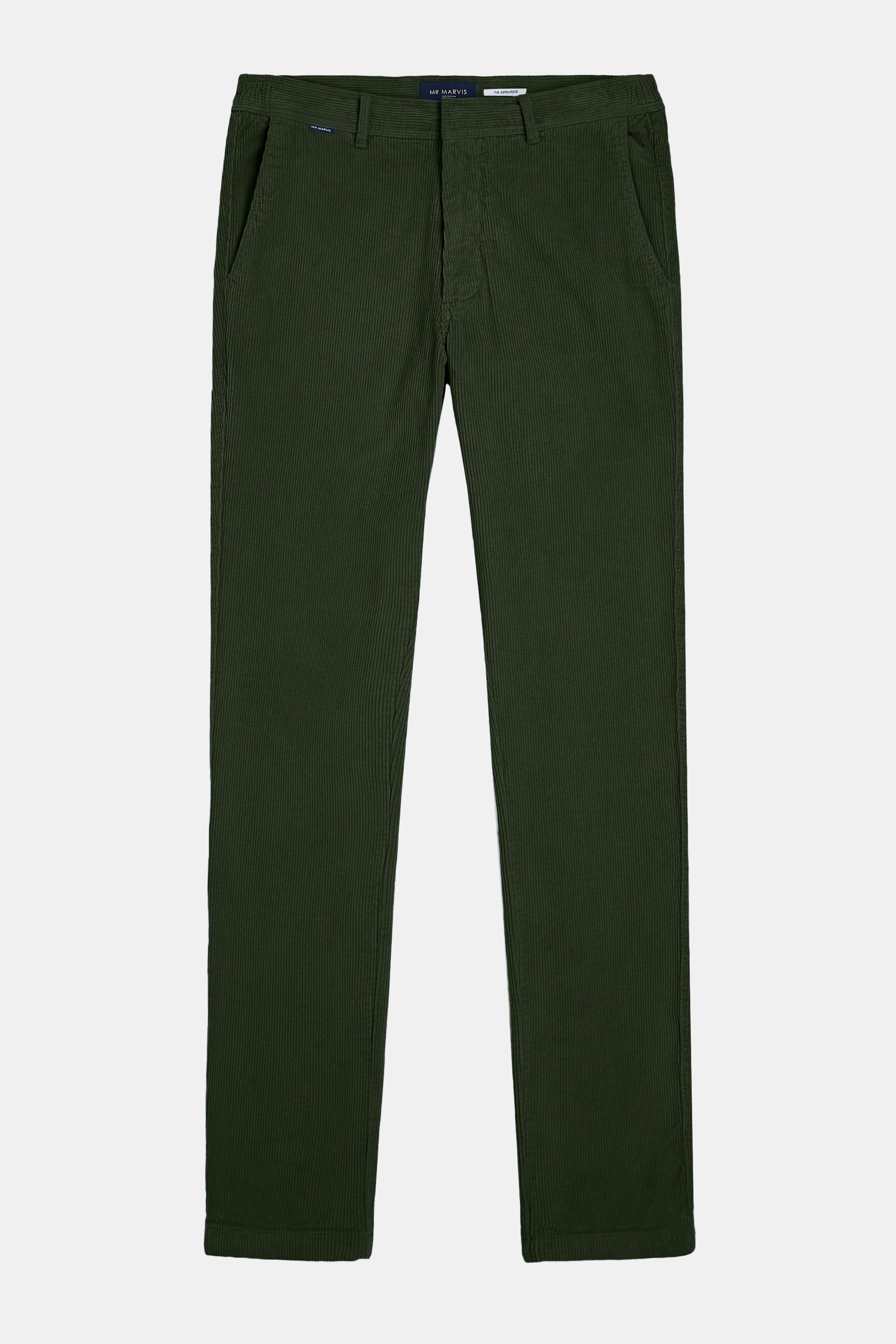 Mens corduroy trousers with regular fit in dark army green