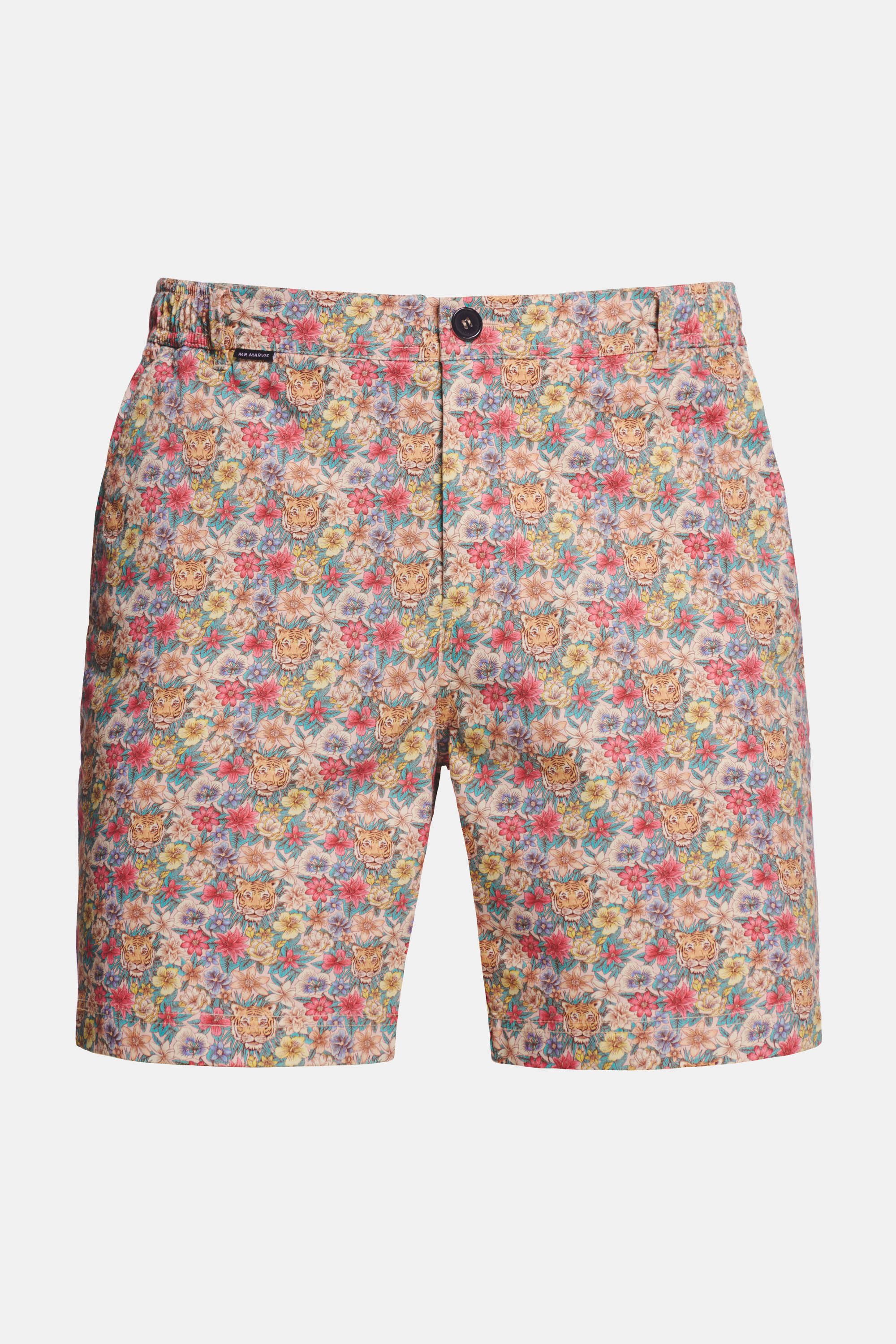 Mens stretch shorts with print in tigerhead-print