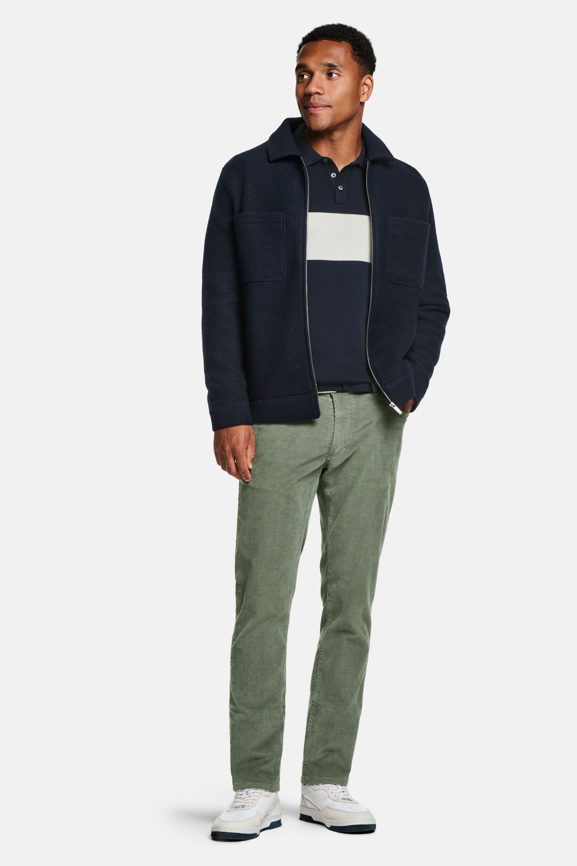 Flankers * The Rugby Pullover, Cosmics * The Wool Zip Shacket, Cosmics * The Stretch Belt, Defenders * The Fine Cords