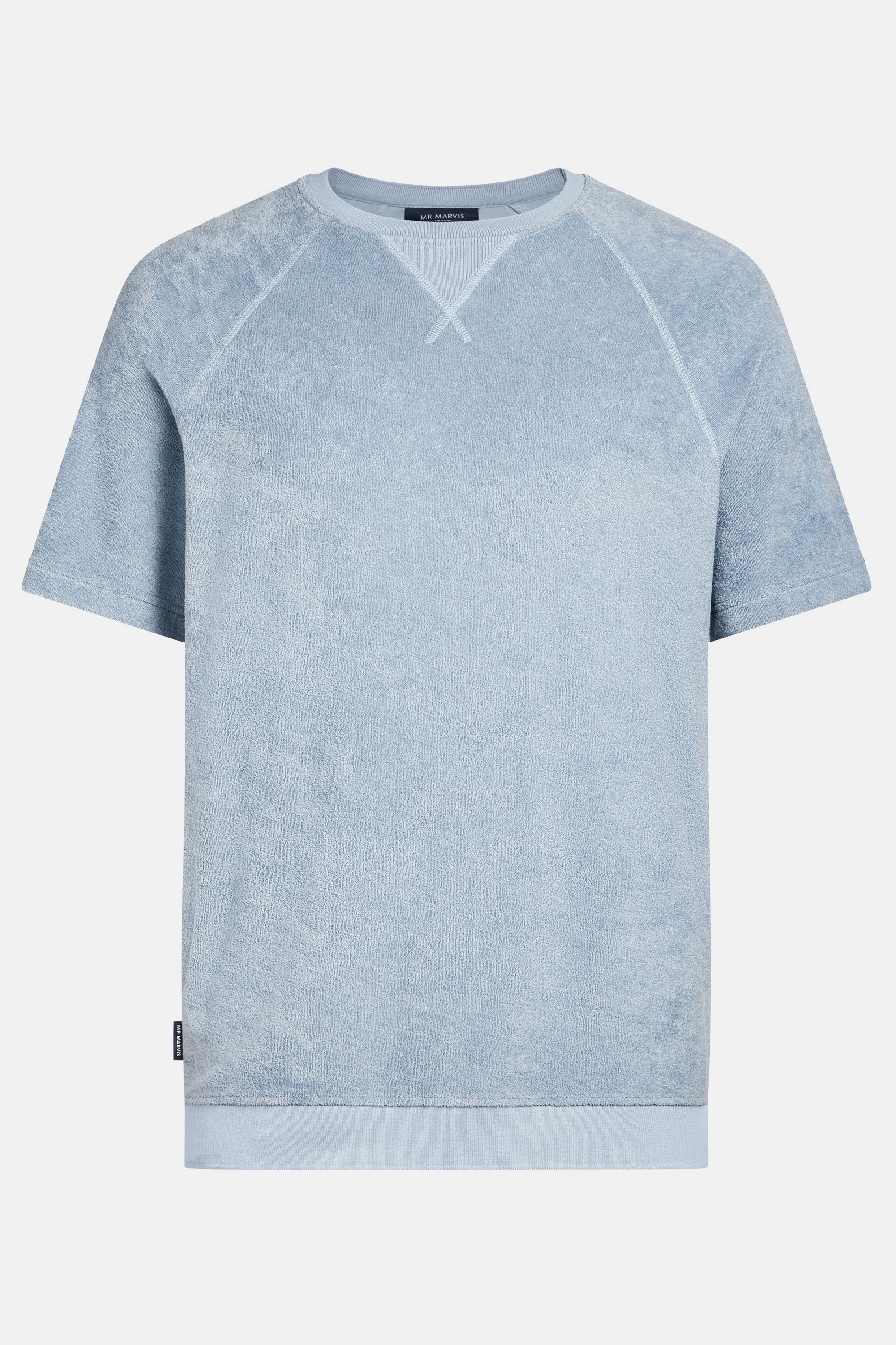 Camiseta de tejido toalla para hombre con cuello redondo en azul grisáceo claro