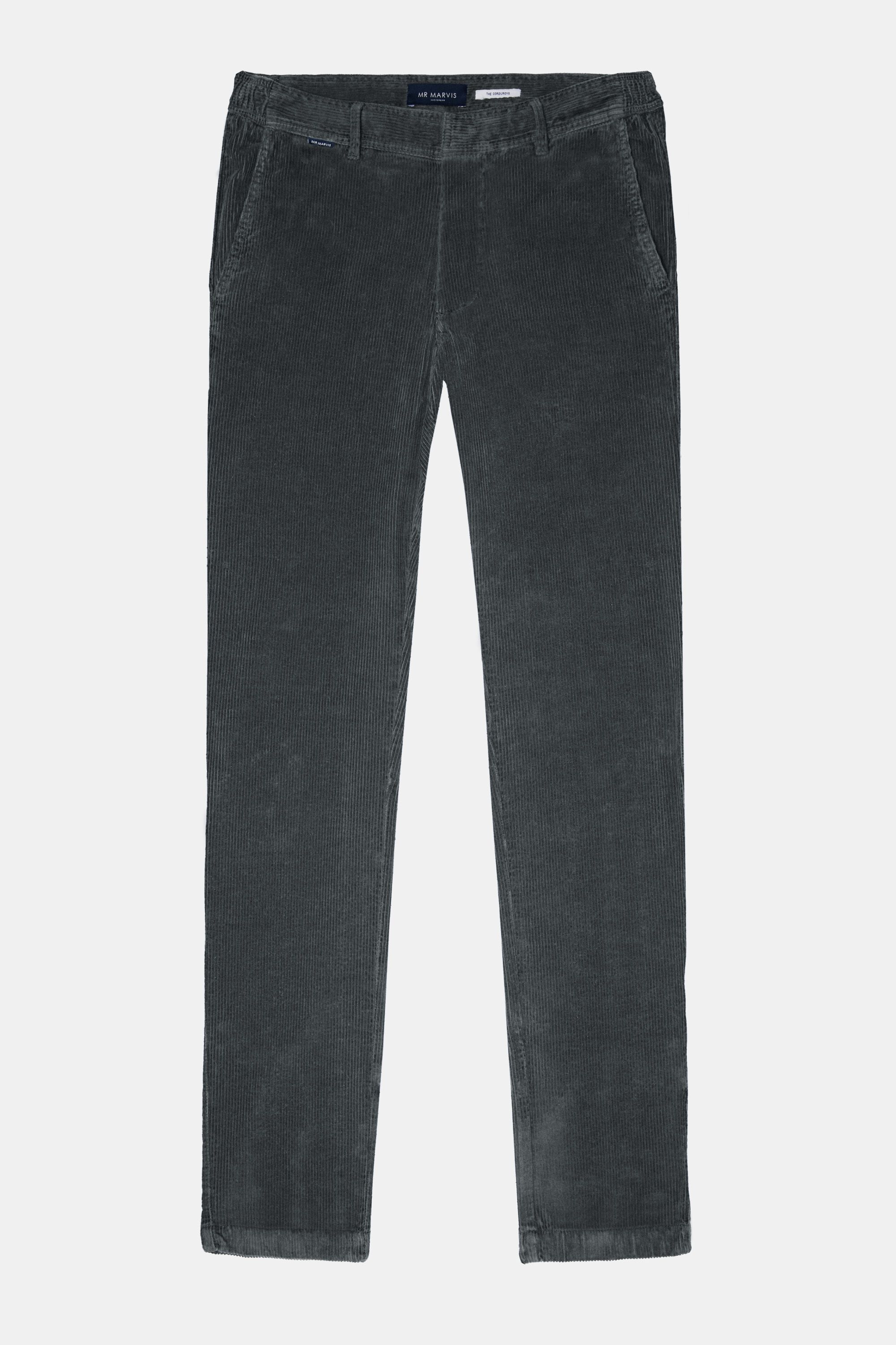 Heren corduroy broek met regular fit in donkergrijs