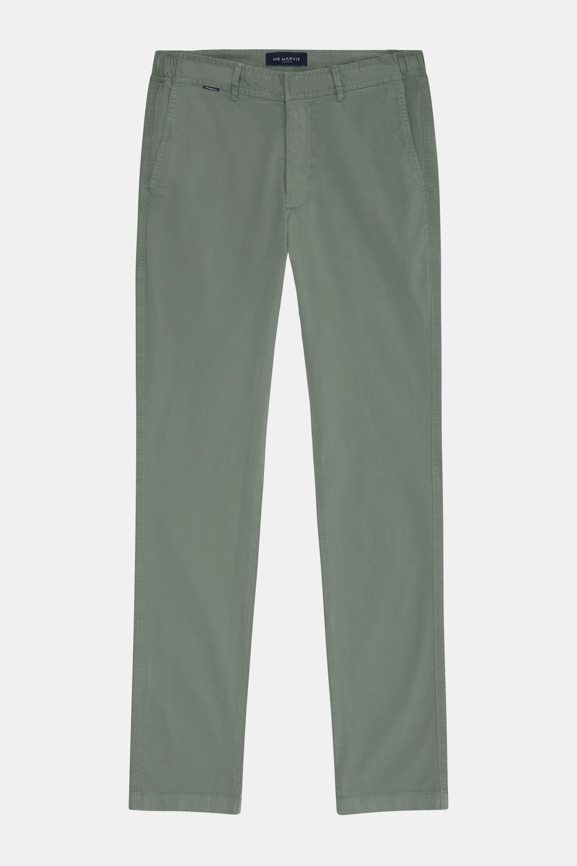 Heren stretch chinos met tailored fit in grijsgroen