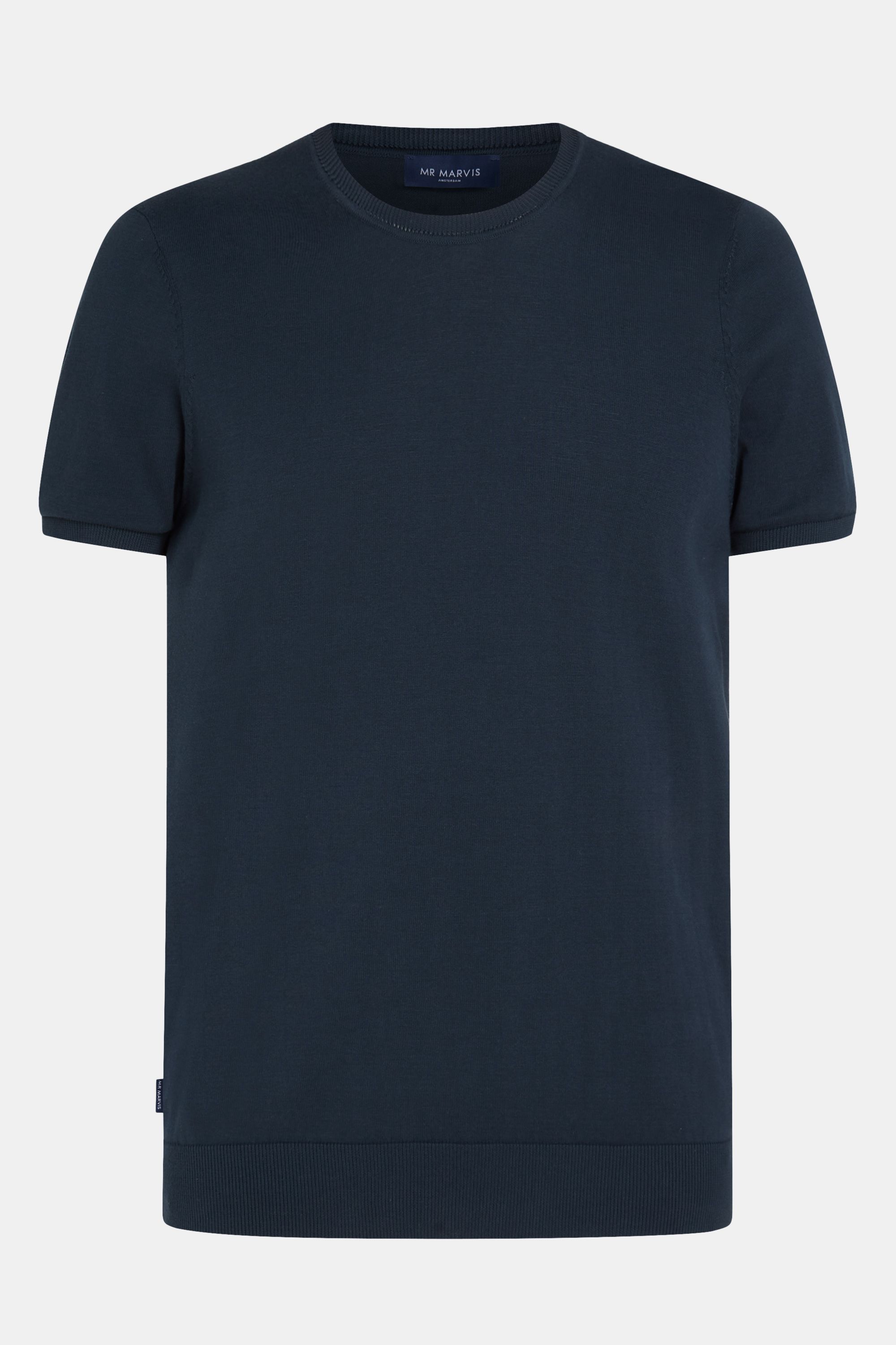 Heren gebreid T-shirt met ronde hals in donkerblauw