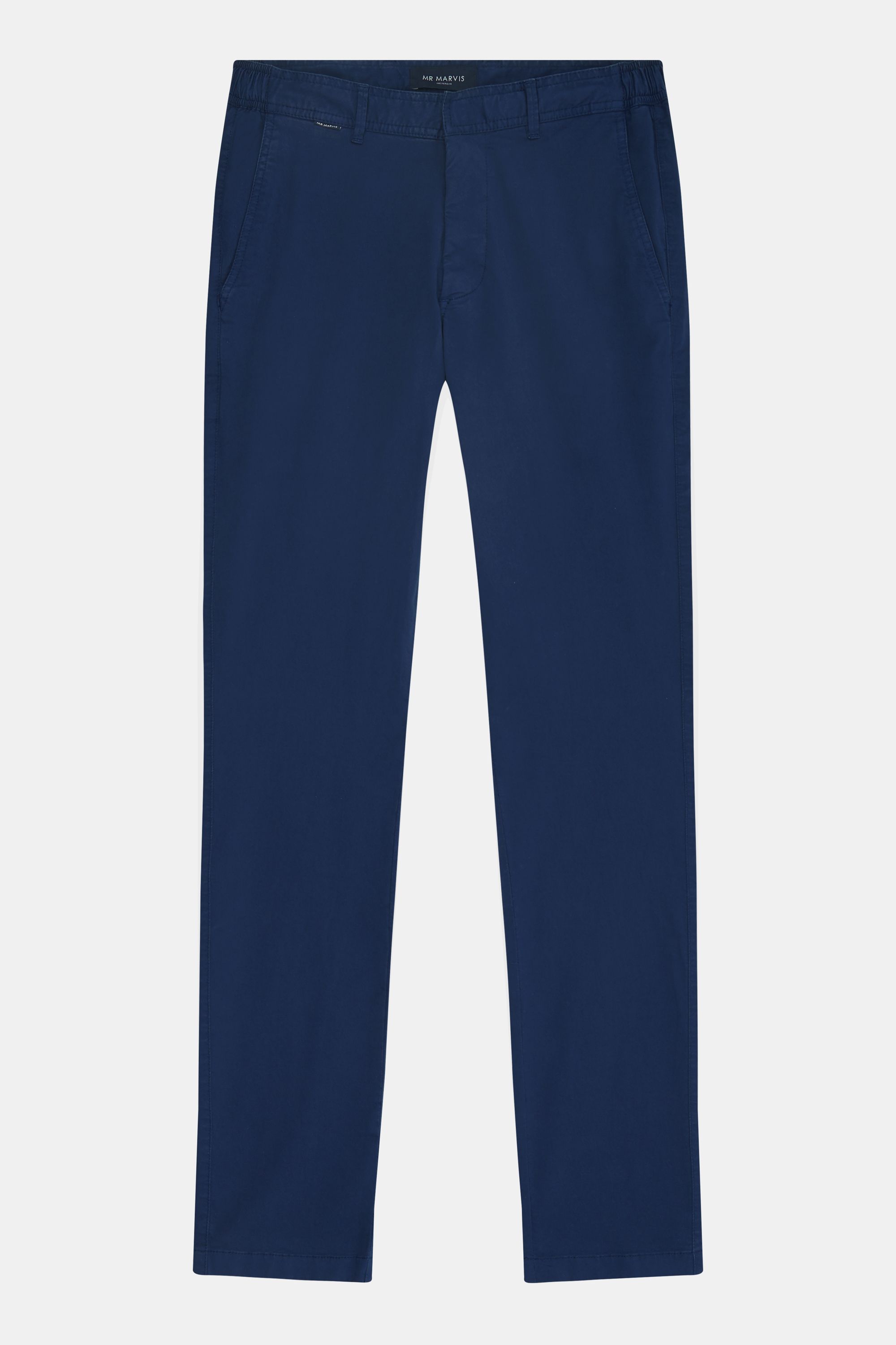 Heren stretch chinos met tailored fit in navy blauw