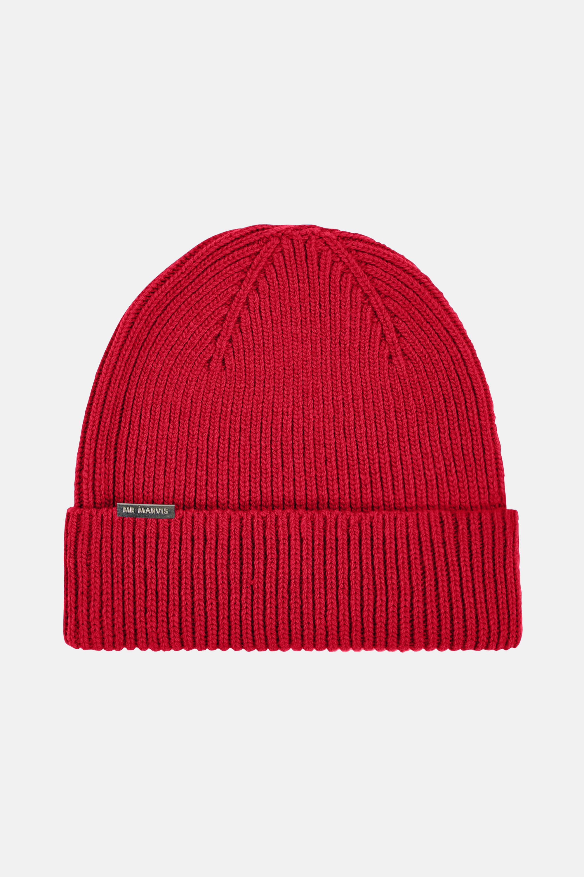 Mens beanie, ribbed-knit and woolblend in red