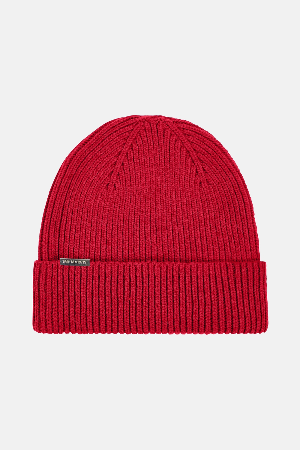 Mens beanie, ribbed-knit and woolblend in red