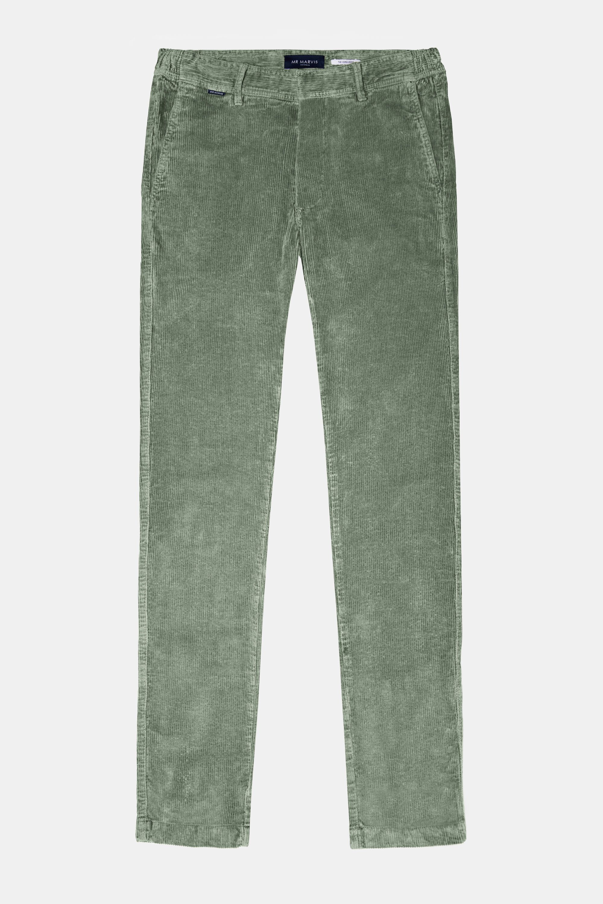 Pantalon en velours côtelé pour homme à coupe classique en vert gris