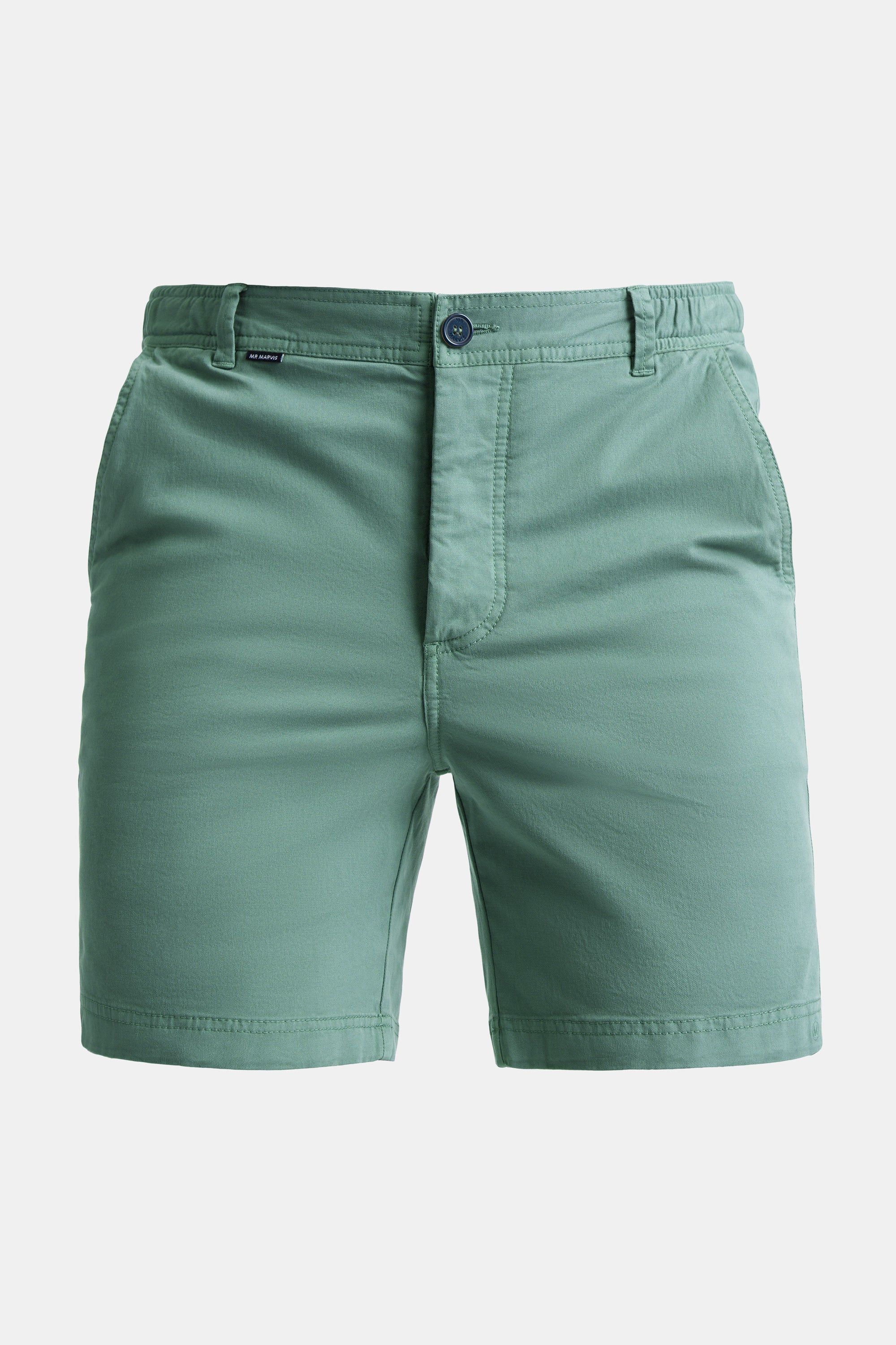 Mens stretch chino shorts in dark blue green