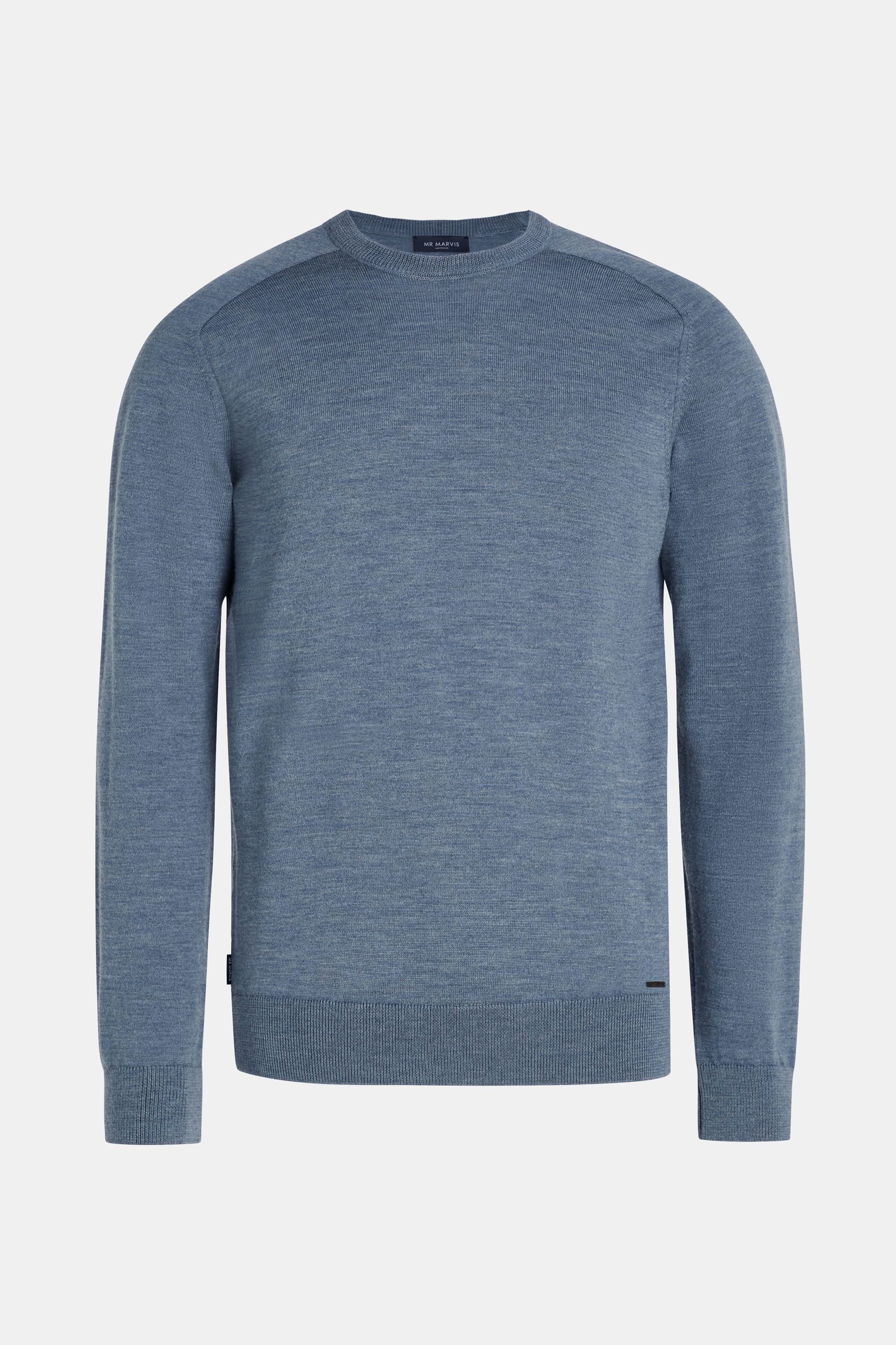 Mens merino wool pullover with crewneck in blue