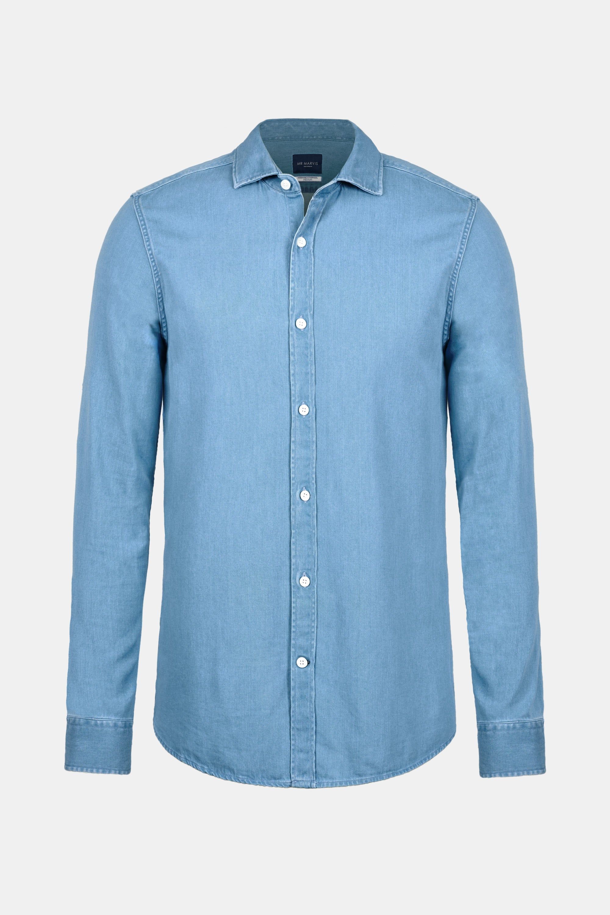 Mens denim shirt with organic cotton, regular fit in light blue