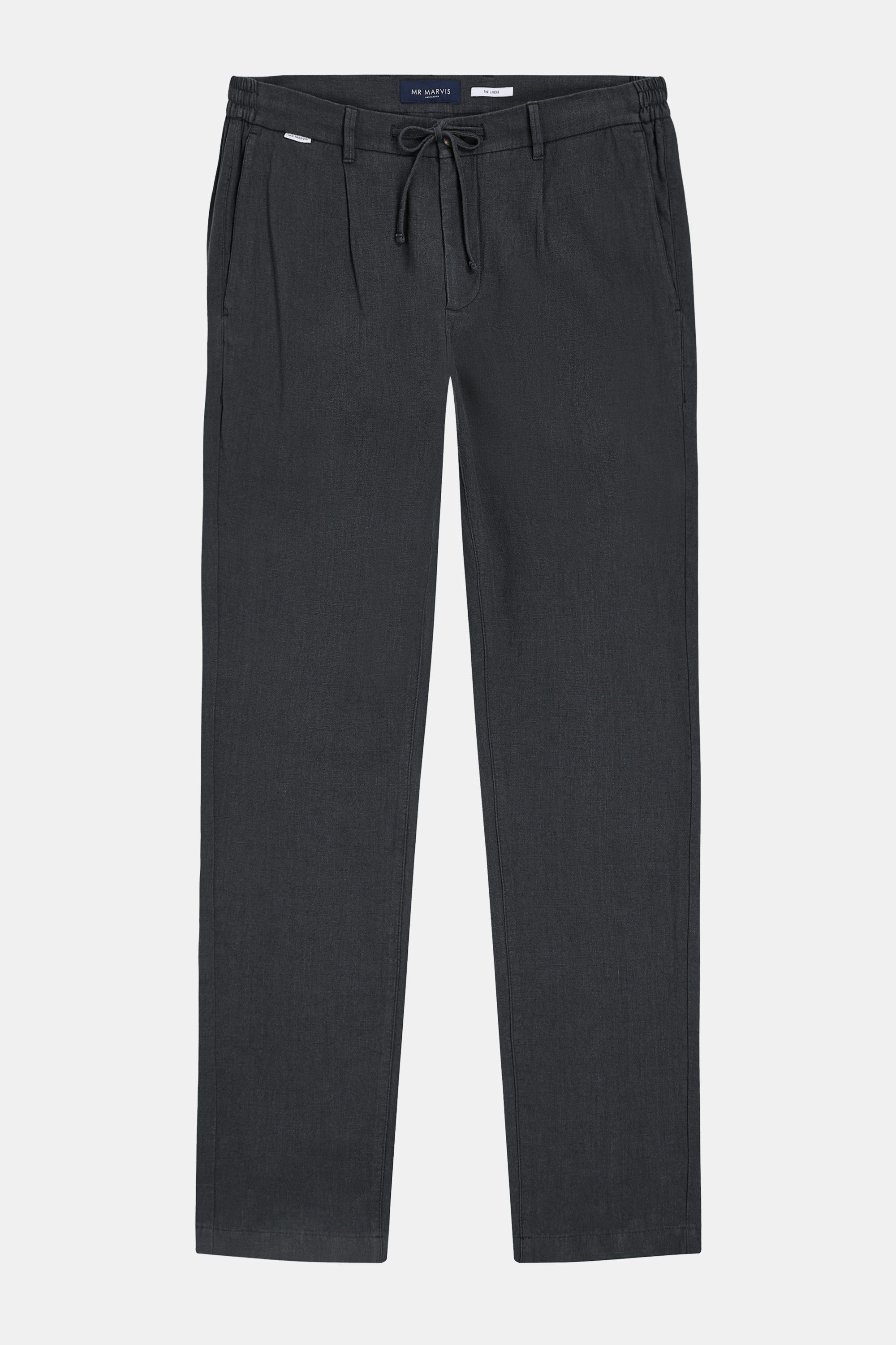 Pantaloni in misto lino da uomo con vestibilità morbida in grigio scuro