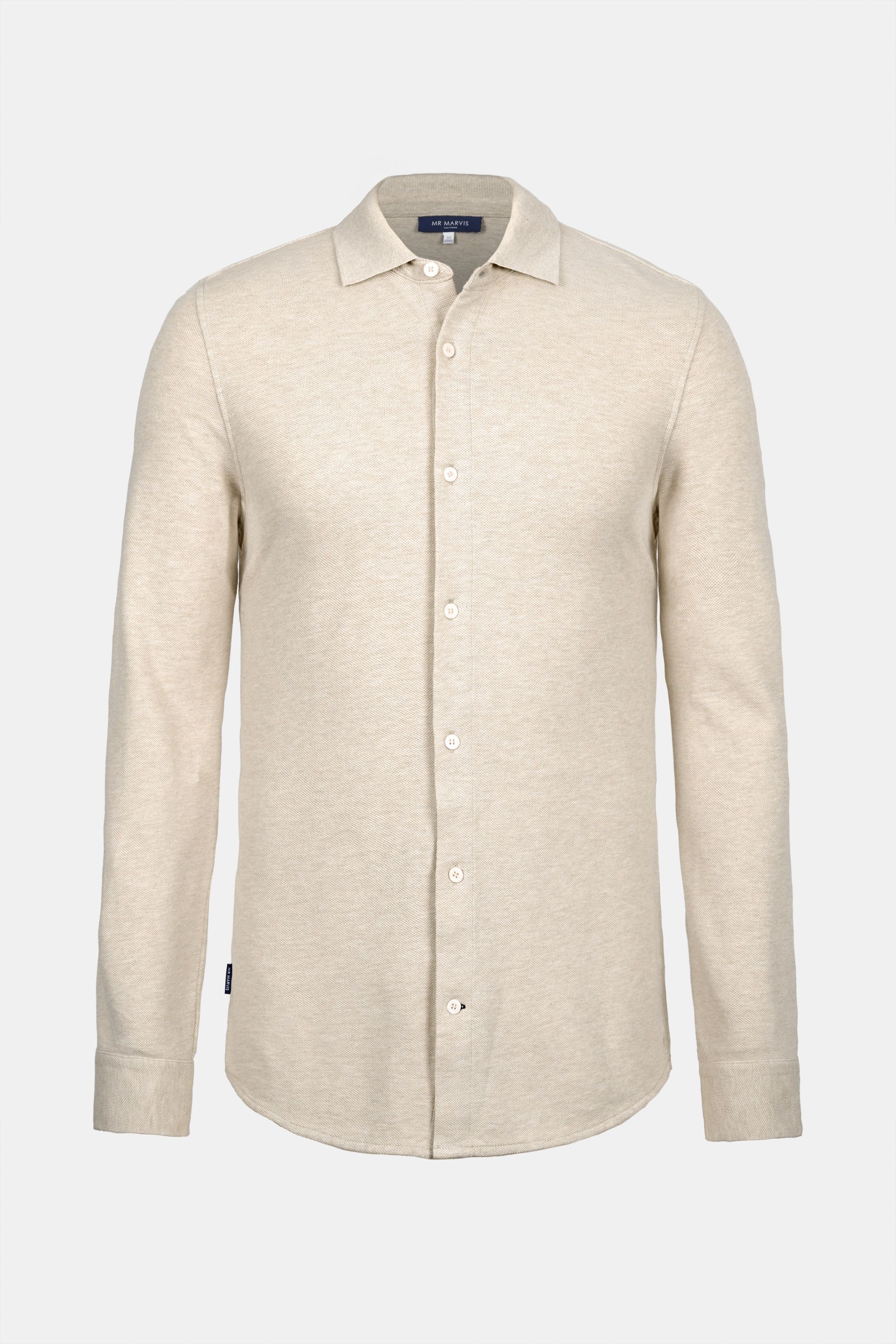 Heren piqué overhemd met regular fit in beige