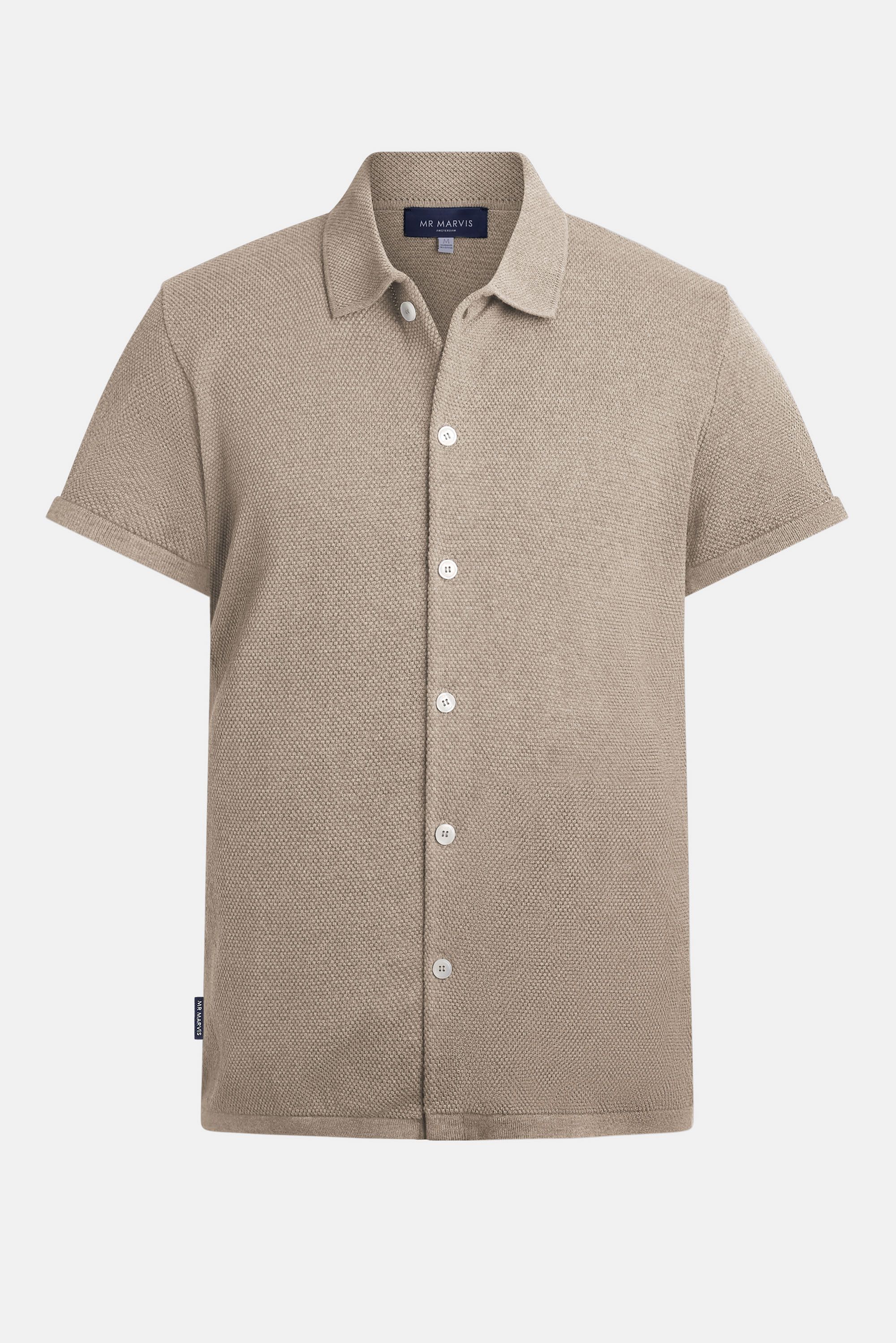 Mens airy knitted shirt in dark sand