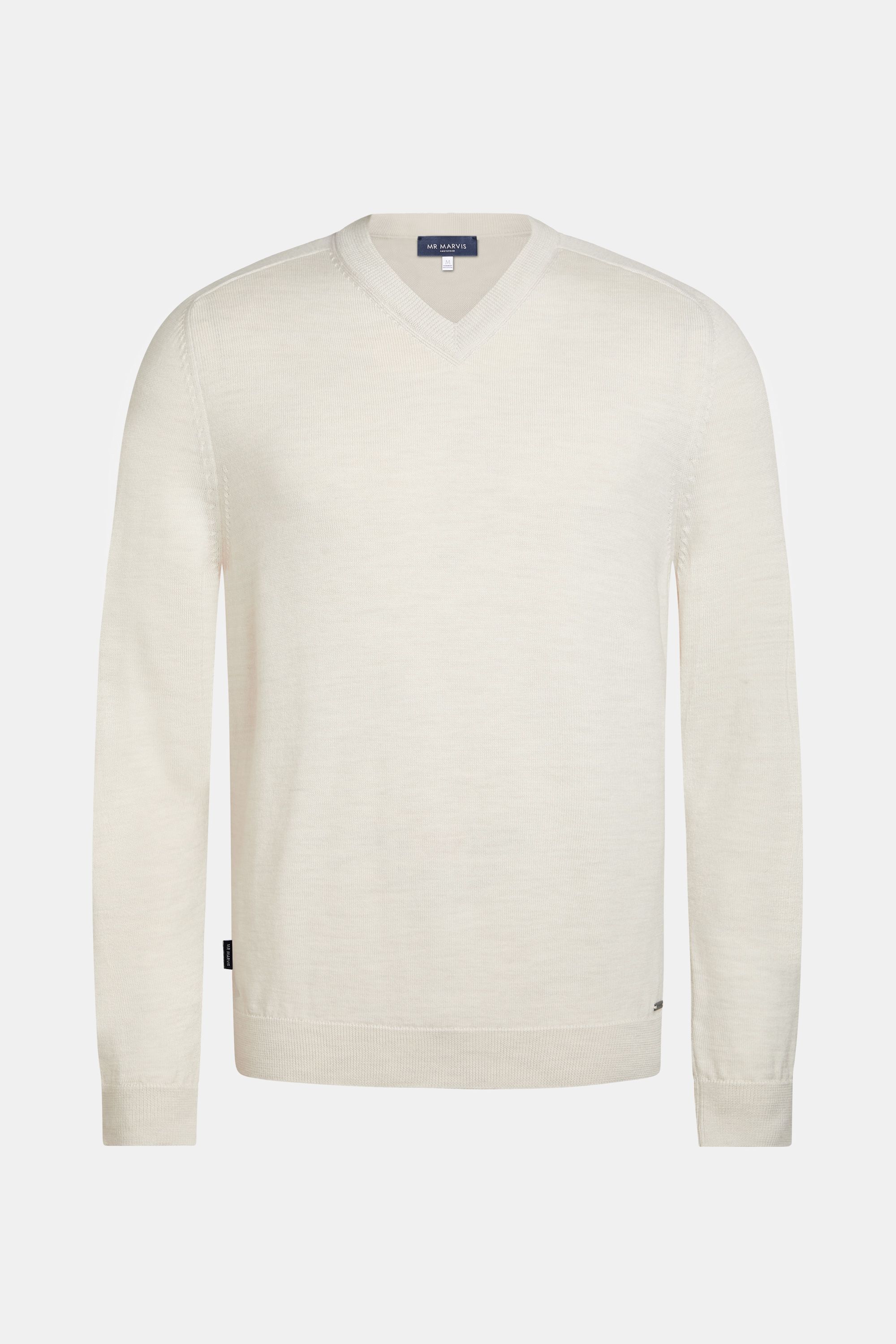 Pull en laine mérinos à col V pour homme en blanc cassé