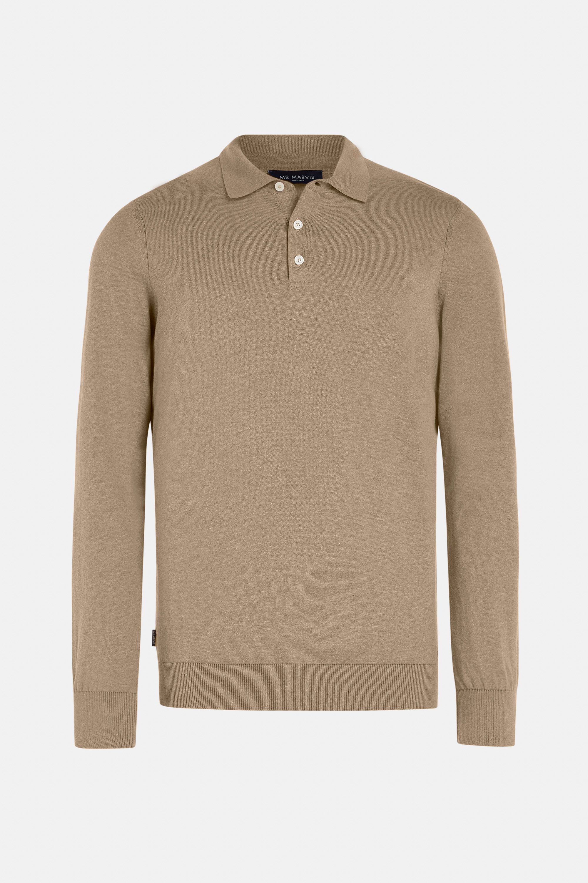Mens long-sleeve polo in dark sand