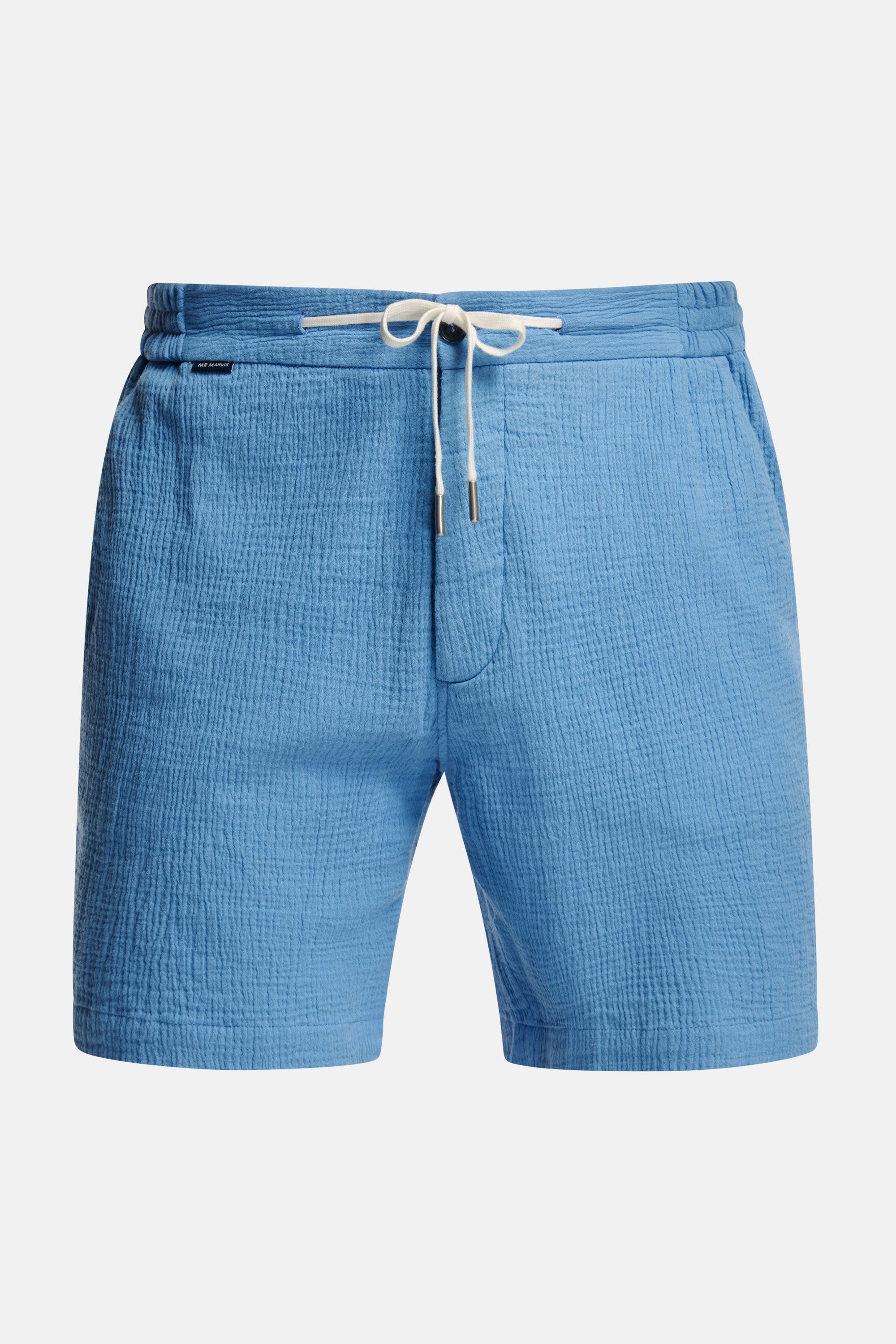 Mens muslin gauze shorts in mid blue