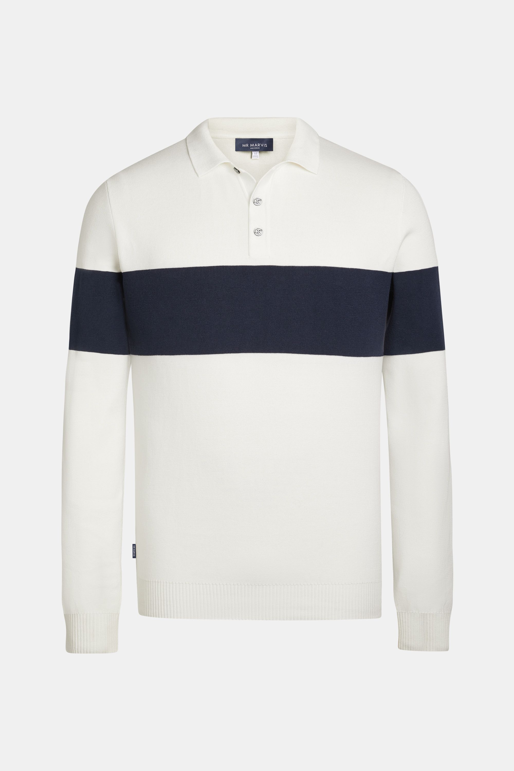Mens rugby sweater in off-white with dark blue