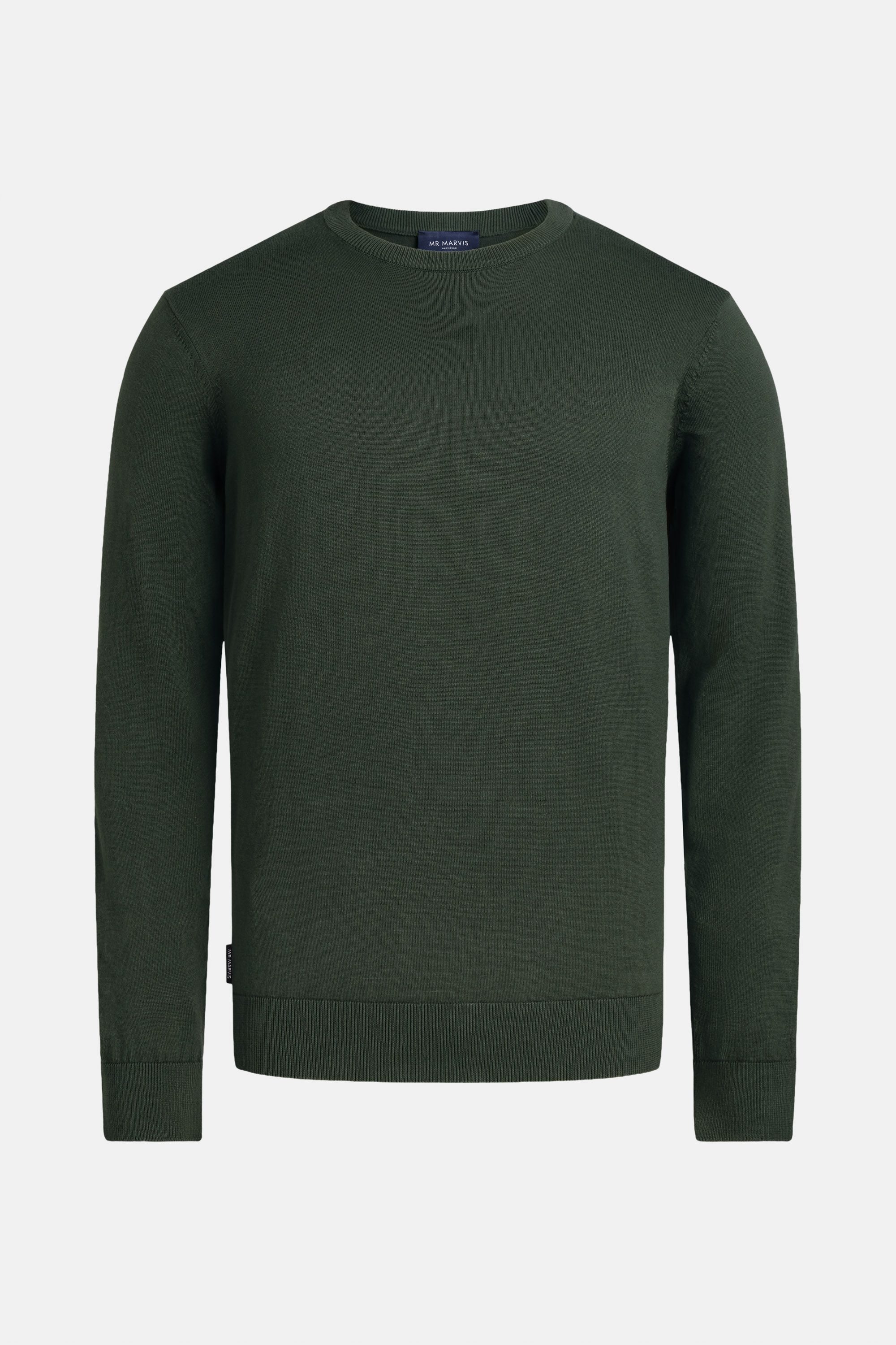 Mens cotton crewneck sweater in dark army green