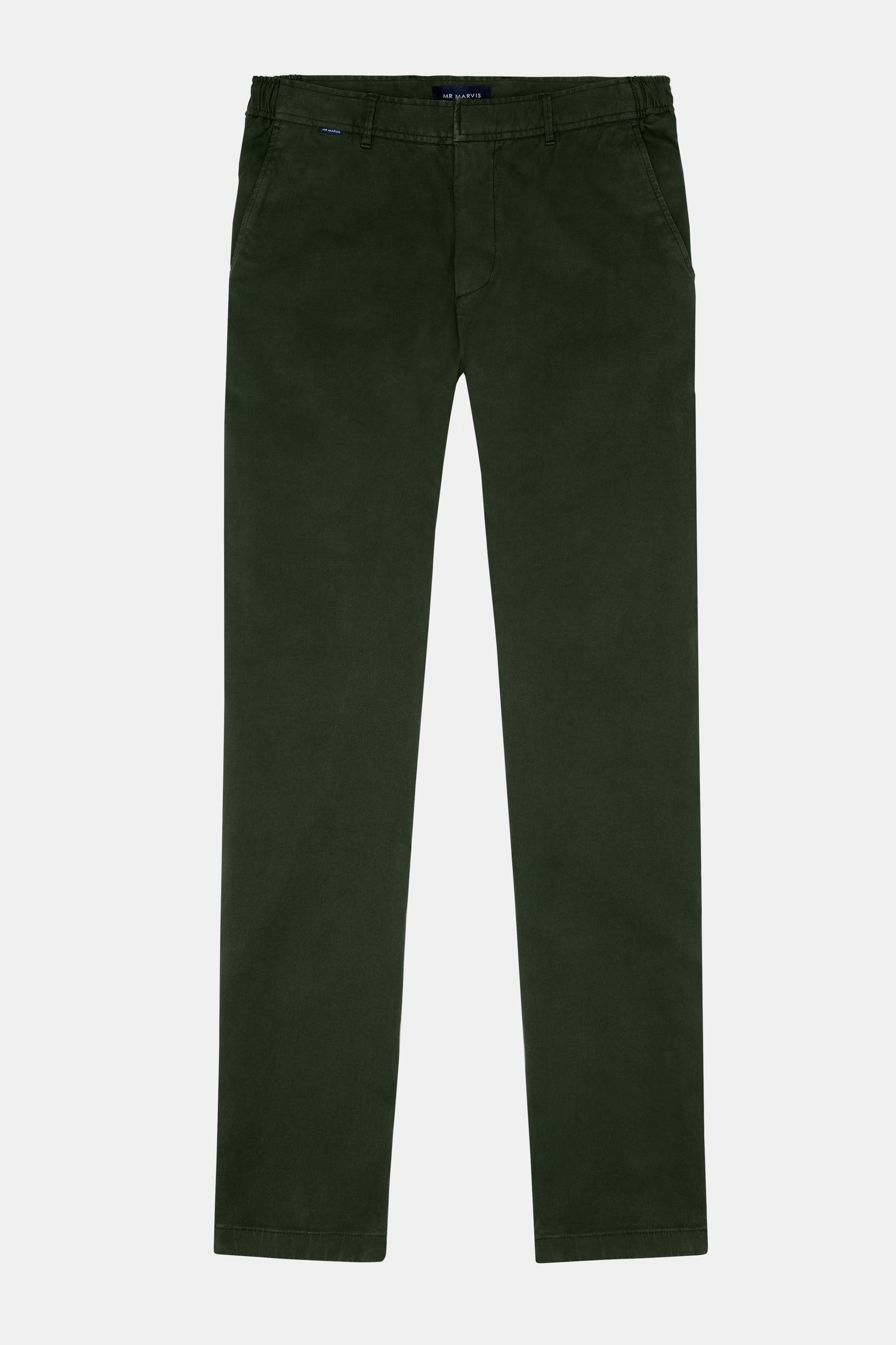 Mens heavyweight winter chinos with tapered fit in dark army green