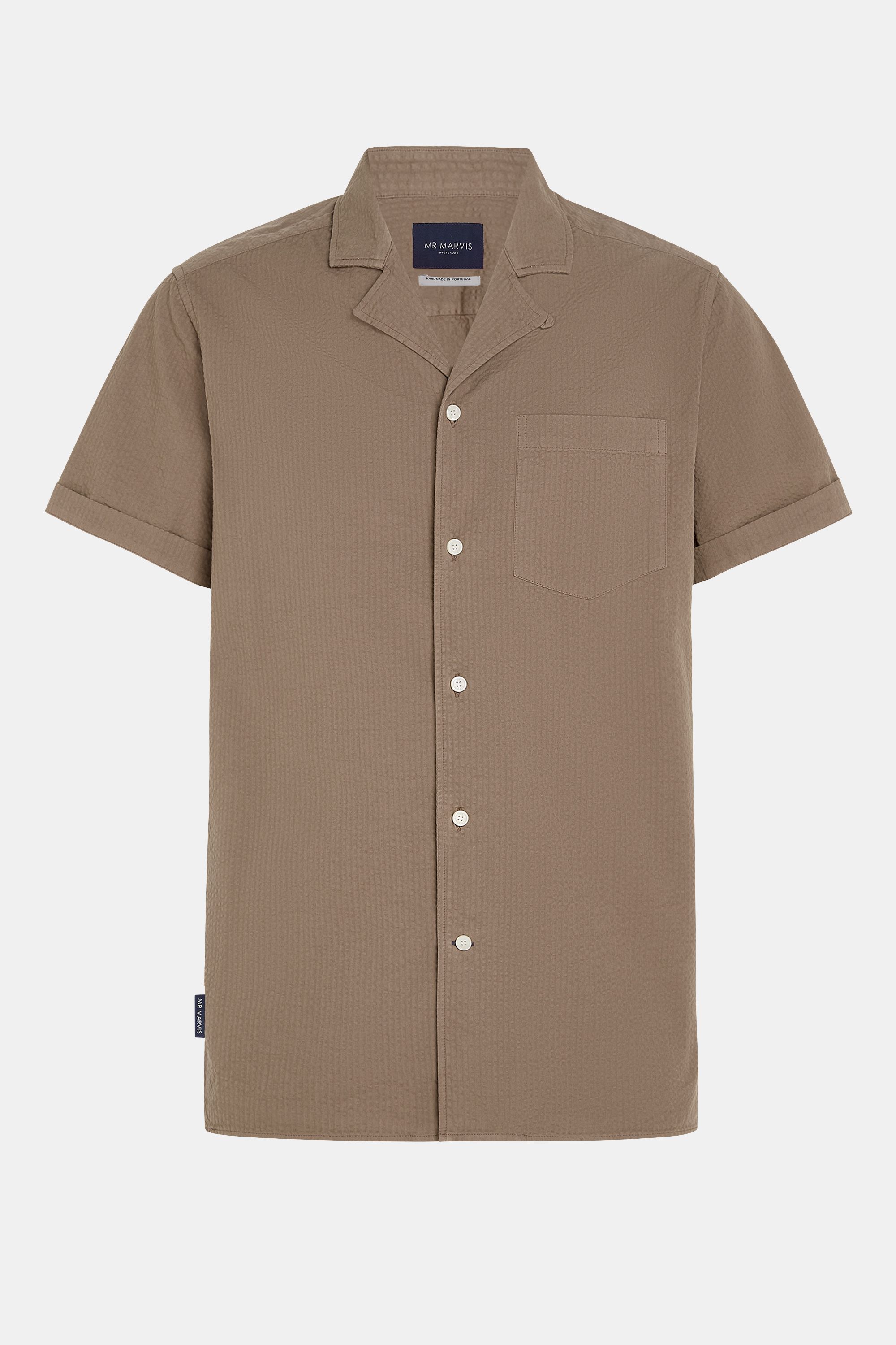 Mens short sleeve shirt with relaxed fit in mid brown
