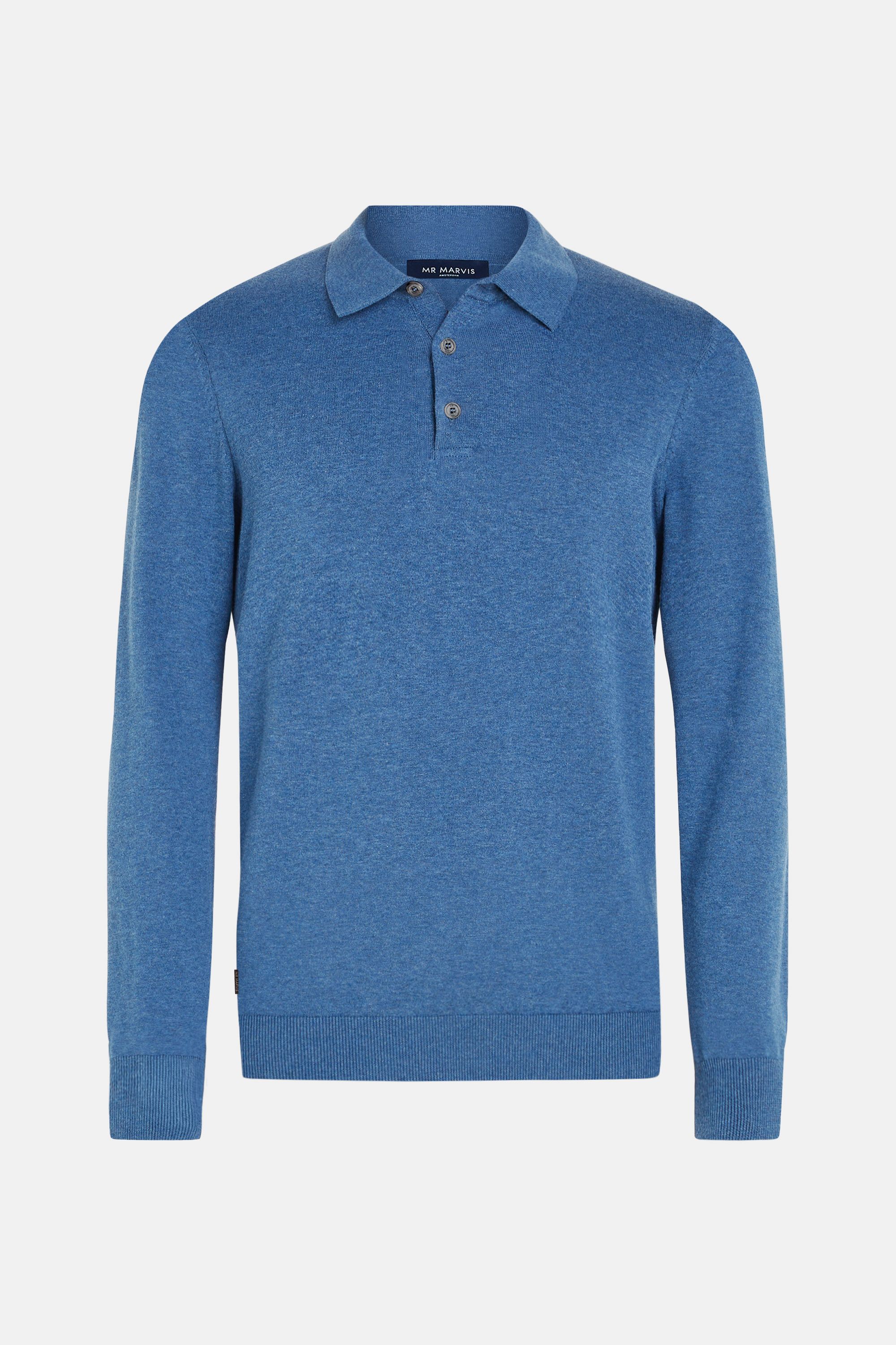 Mens long-sleeve polo in bright blue
