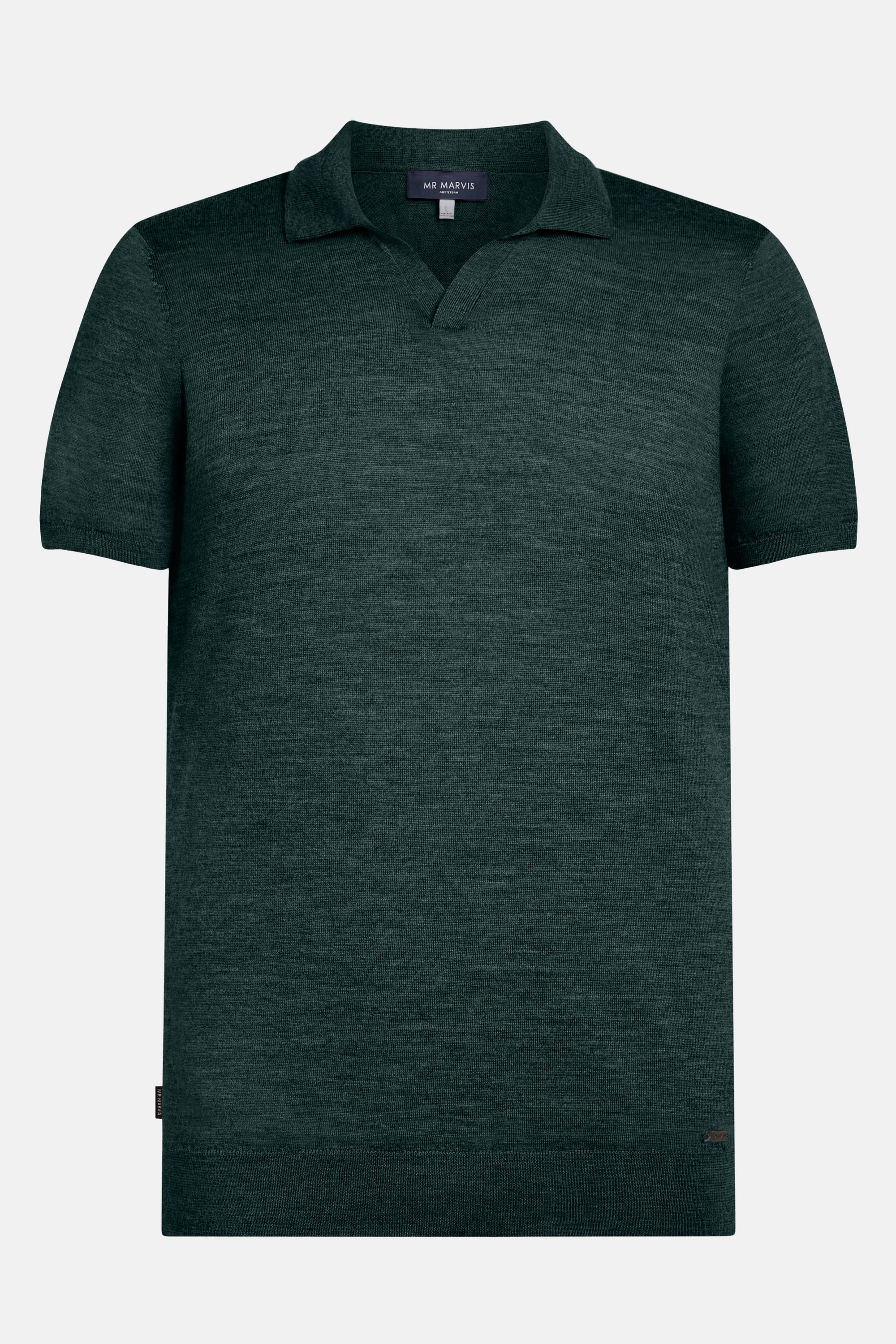 Mens buttonless polo from lightweight merino wool in classic green
