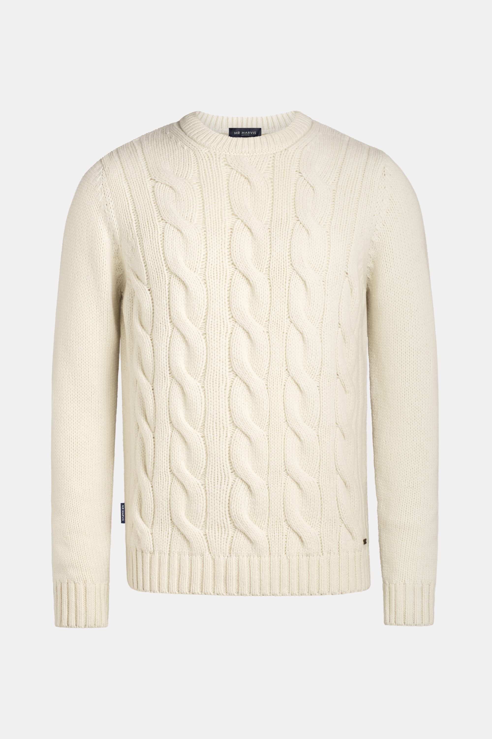 Mens cable knit pullover in merino wool in off white