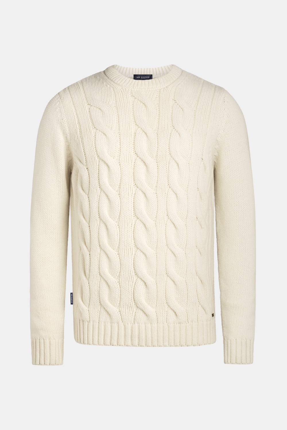 Mens cable knit pullover in merino wool in off white