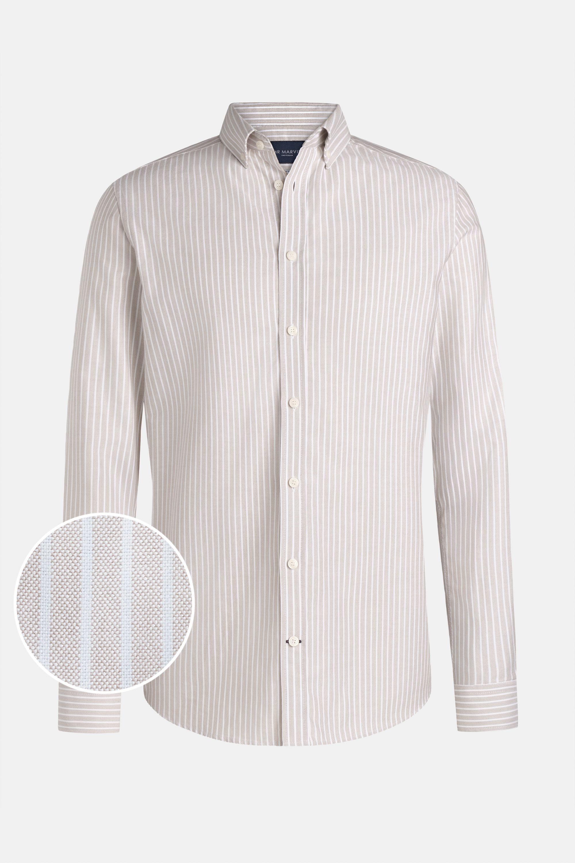 Mens button down oxford shirt with regular fit in beige & white striped