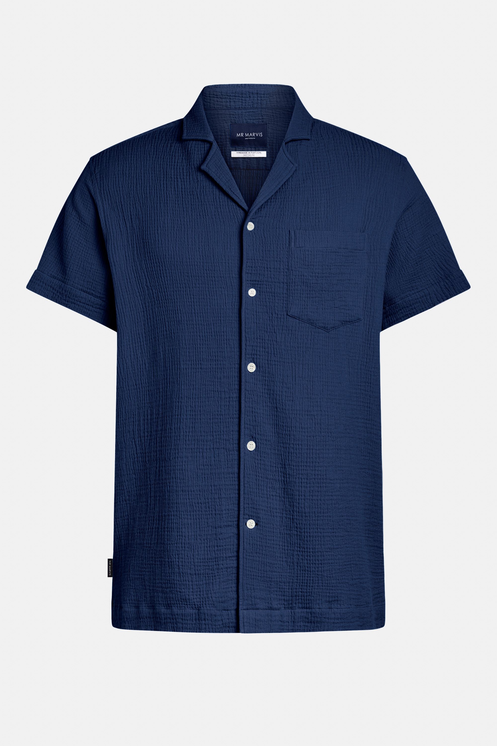 Heren overhemd met korte mouwen en relaxed fit in navyblauw